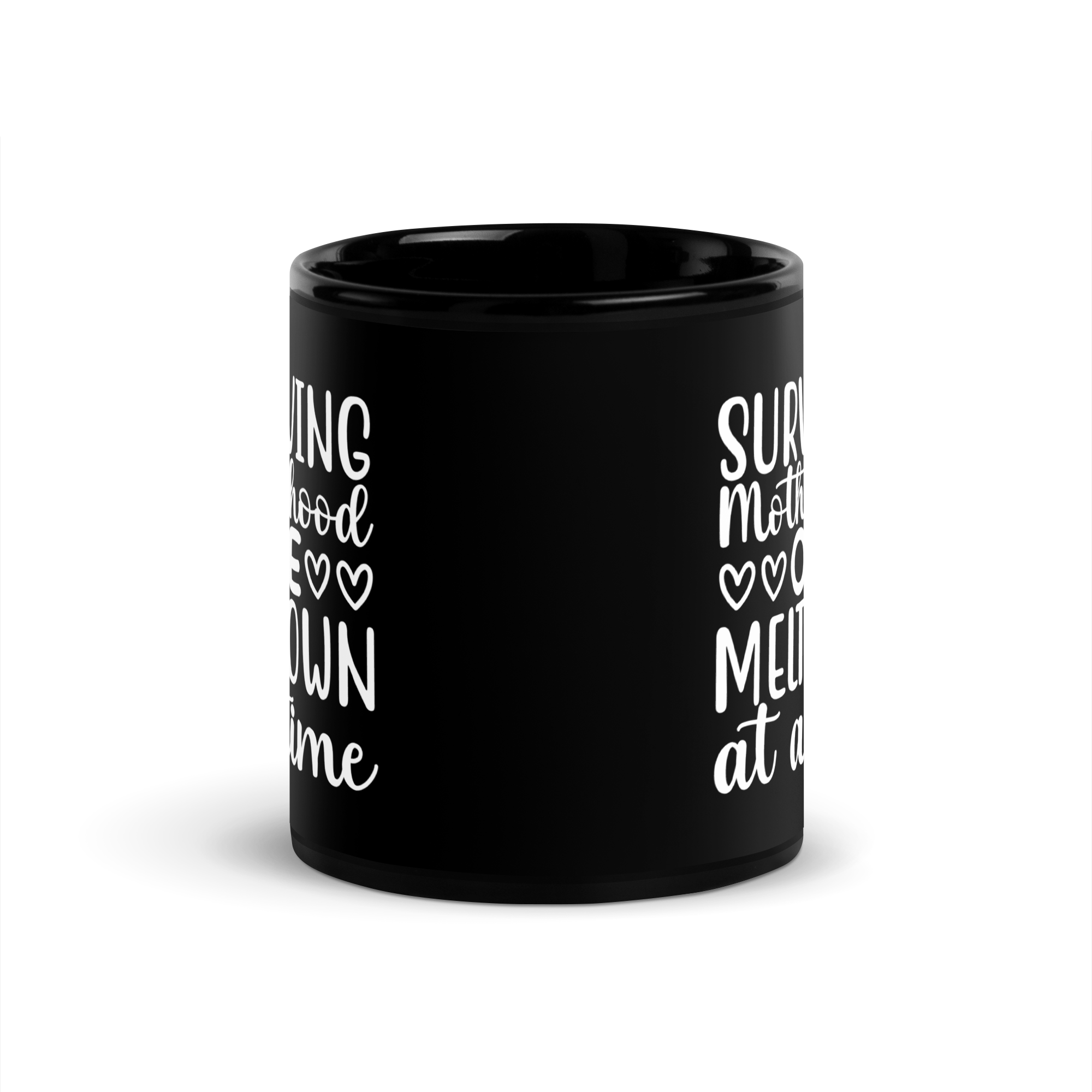 Surviving Motherhood One Meltdown At A Time Black Glossy Mug