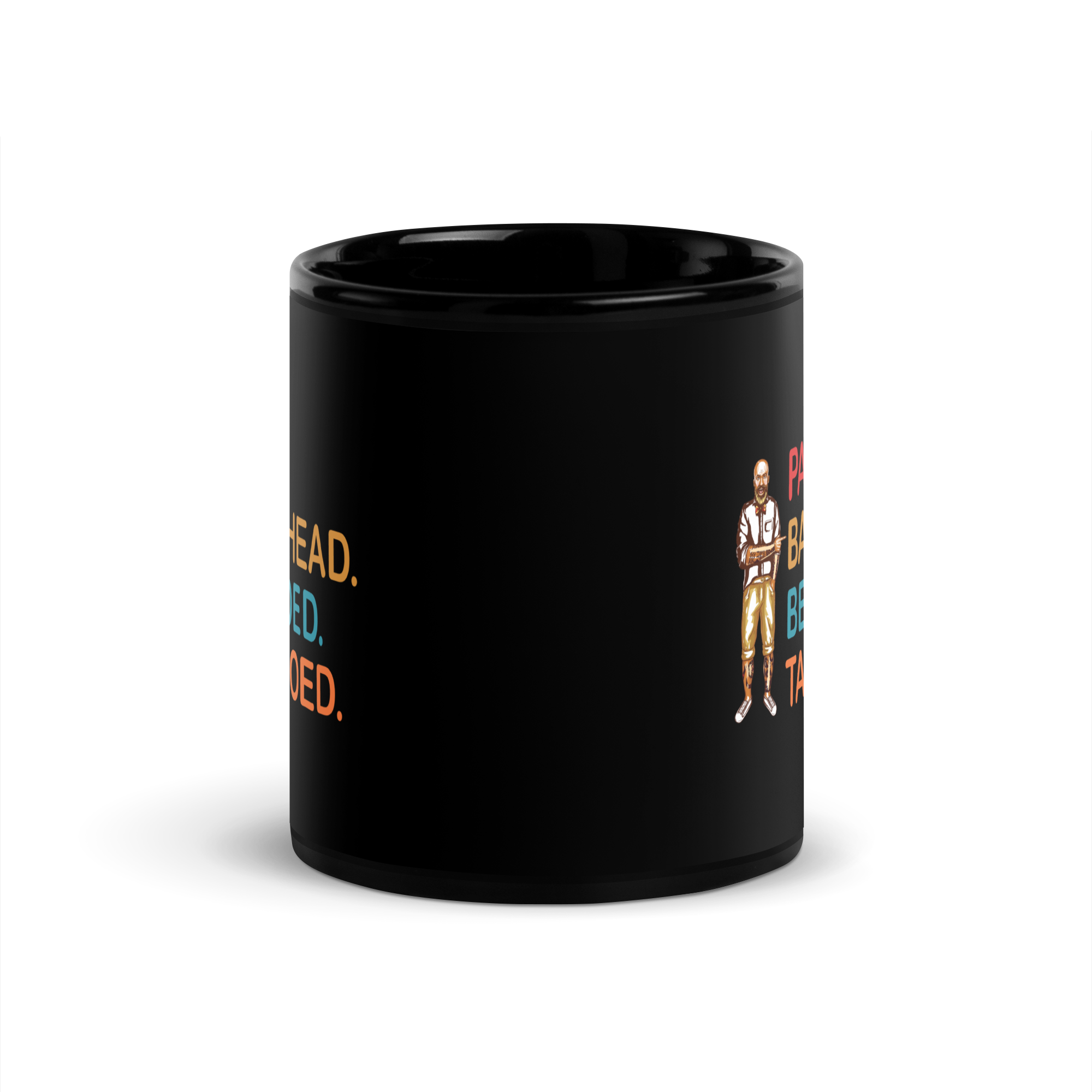 Papa, Bald Head, Bearded, Tattooed Black Glossy Mug