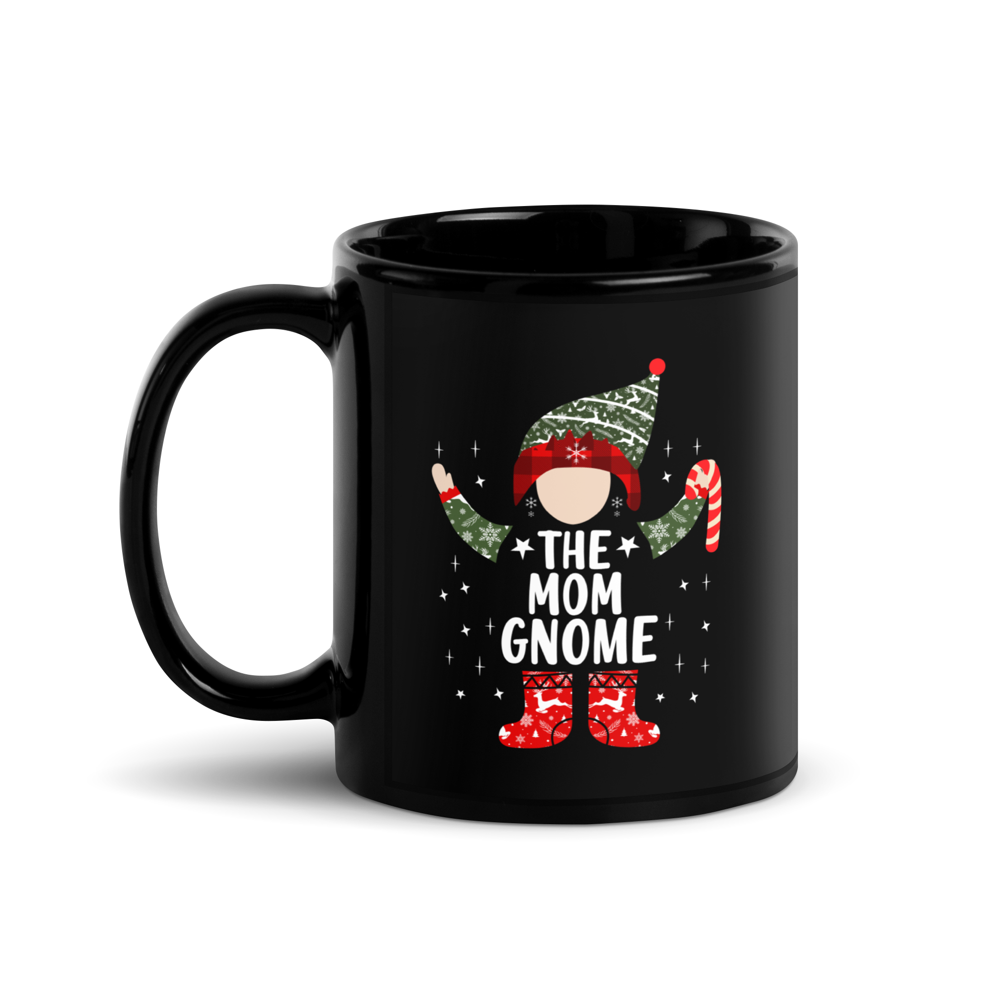 The Mom Gnome Black Glossy Mug