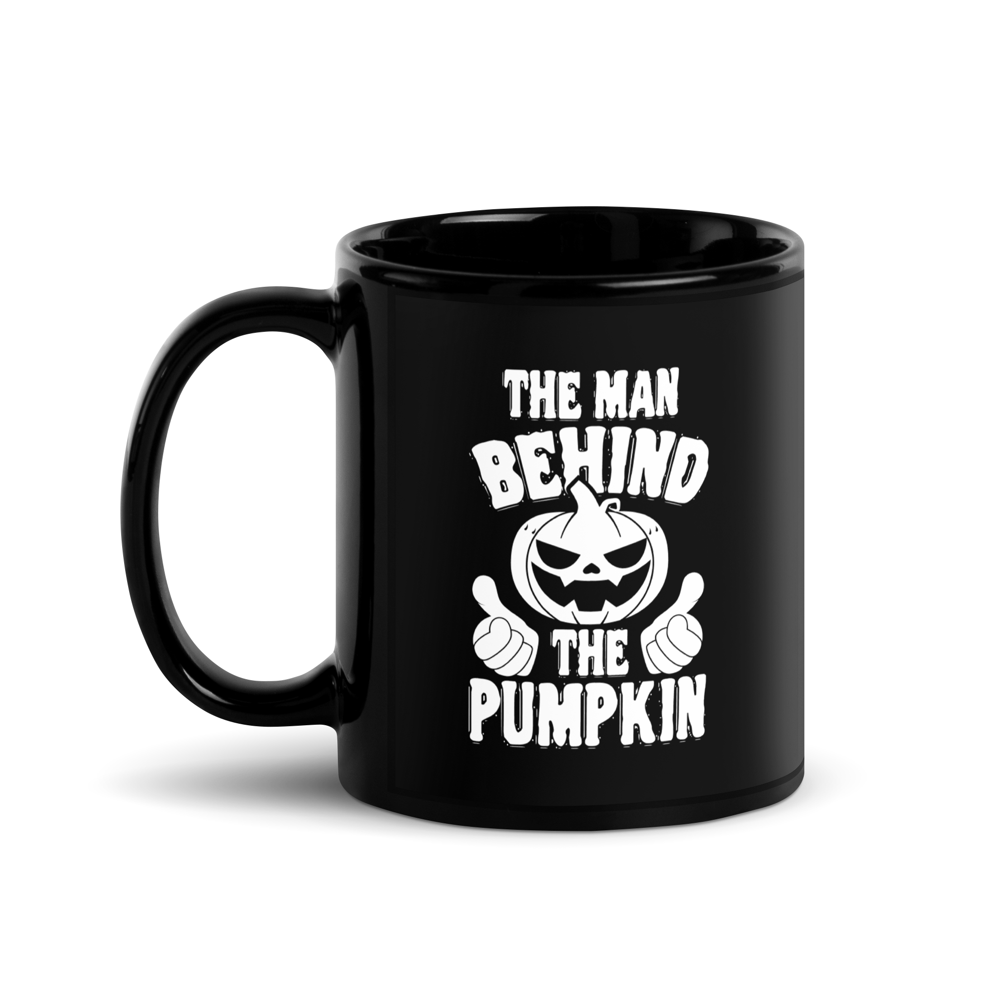 The Man Behind The Pumpkin Black Glossy Mug