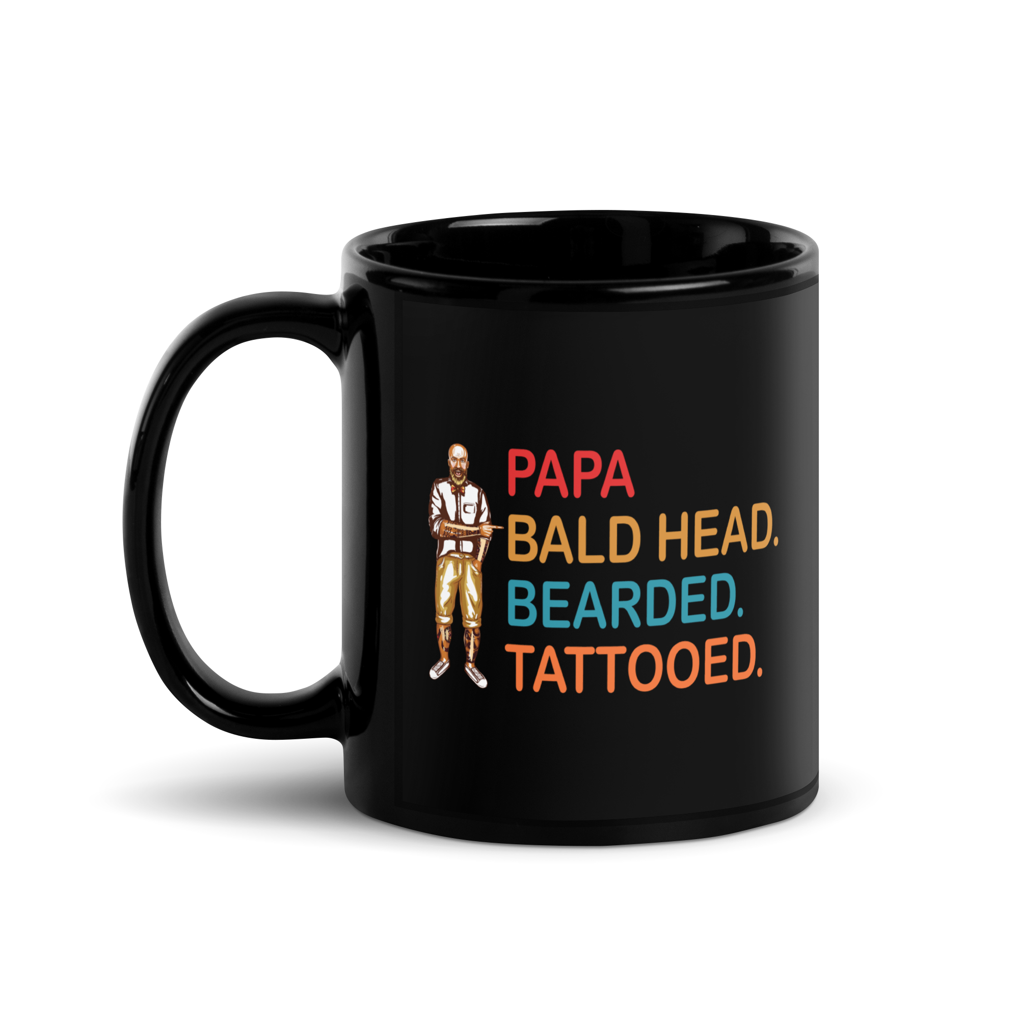 Papa, Bald Head, Bearded, Tattooed Black Glossy Mug