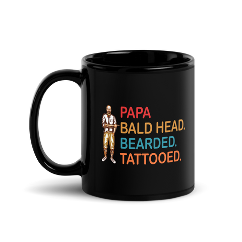 Papa, Bald Head, Bearded, Tattooed Black Glossy Mug