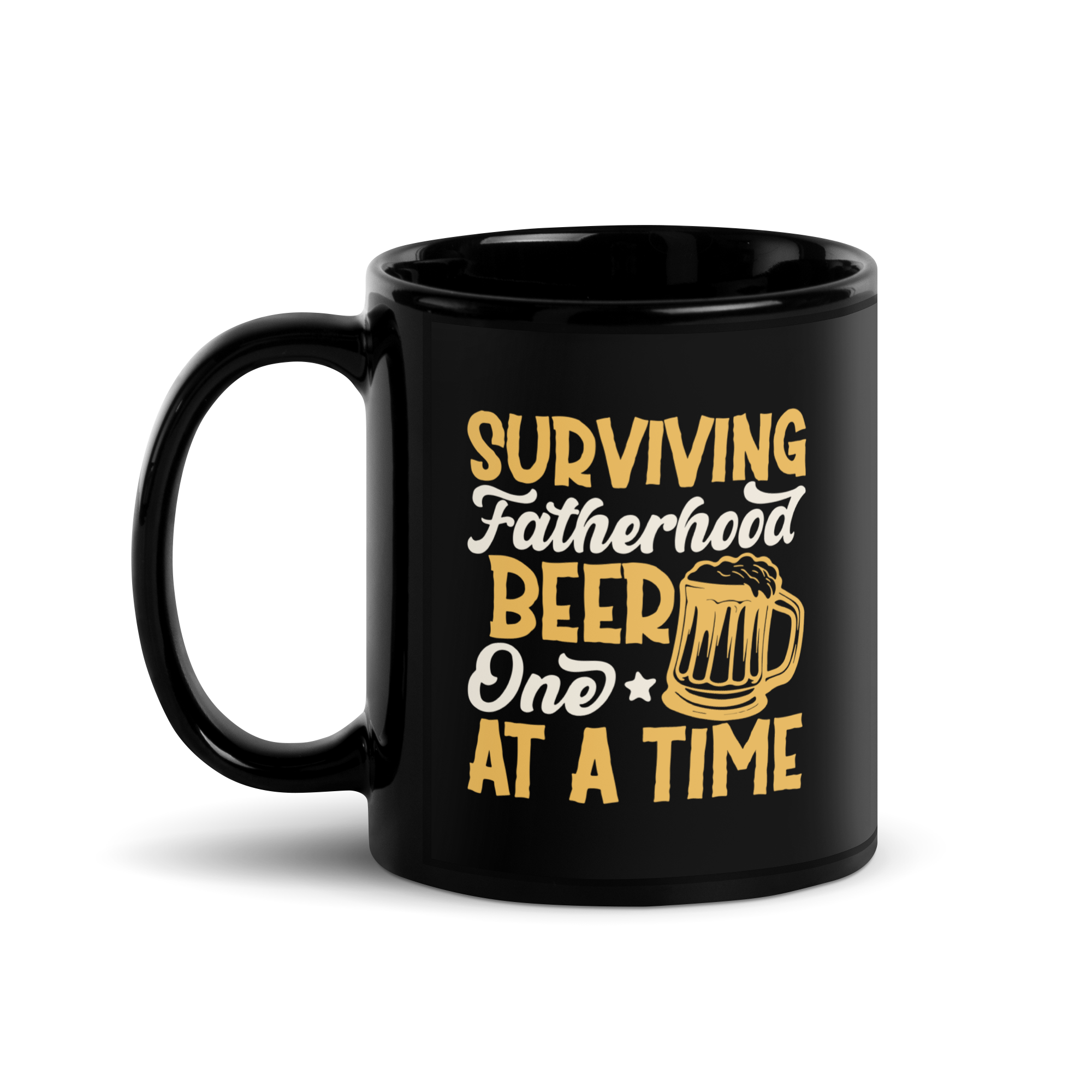 Surviving Fatherhood One Beer At A time Black Glossy Mug