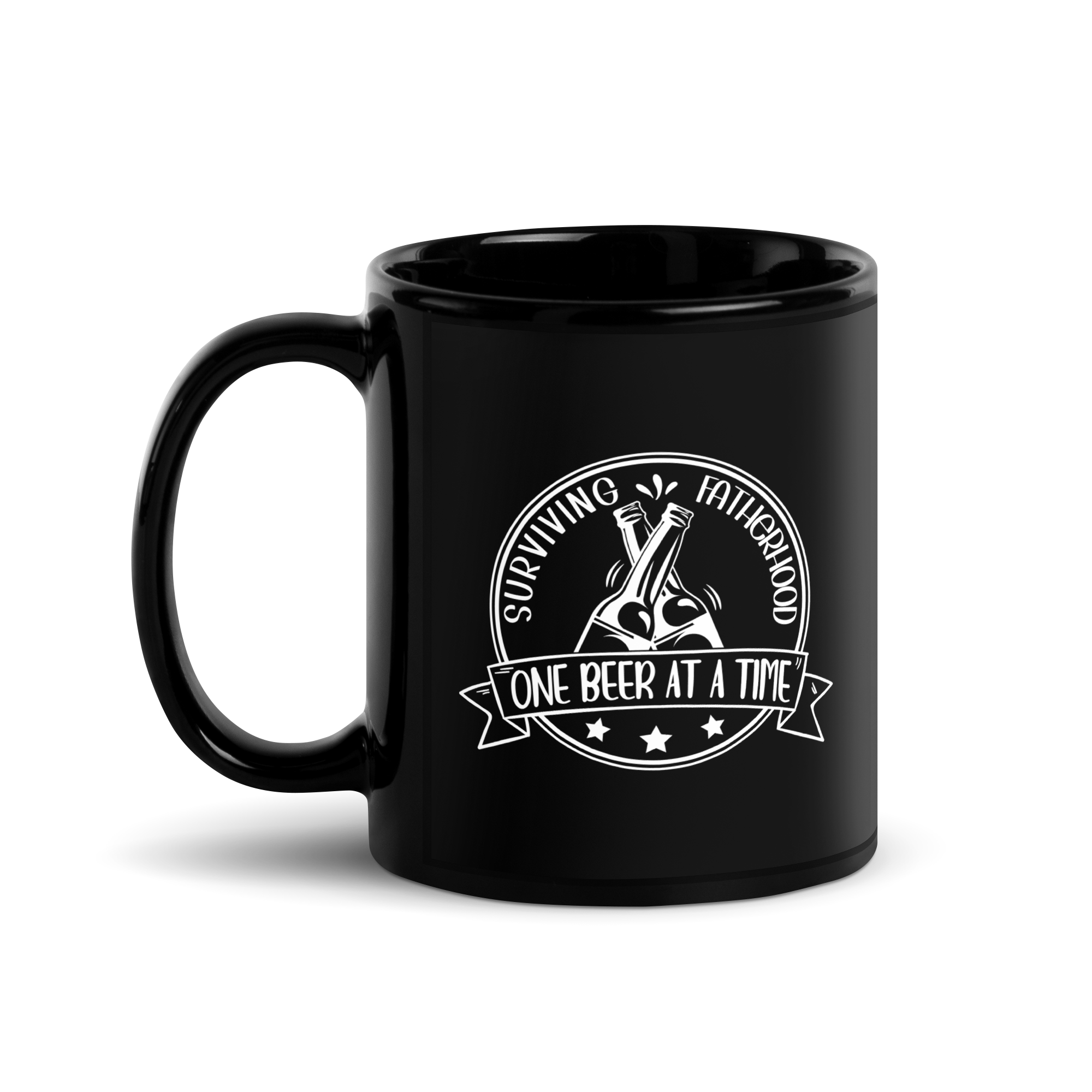 Surviving Fatherhood One Beer At A time Black Glossy Mug