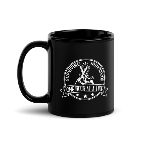 Surviving Fatherhood One Beer At A time Black Glossy Mug