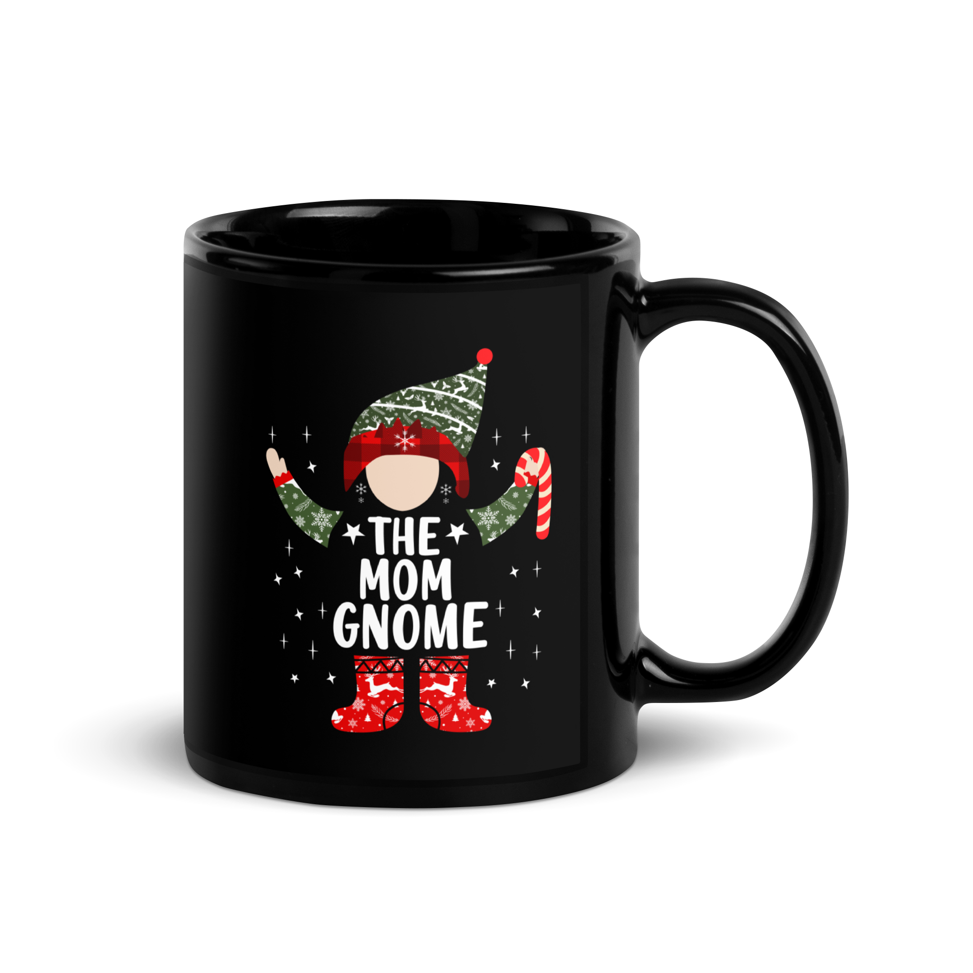 The Mom Gnome Black Glossy Mug