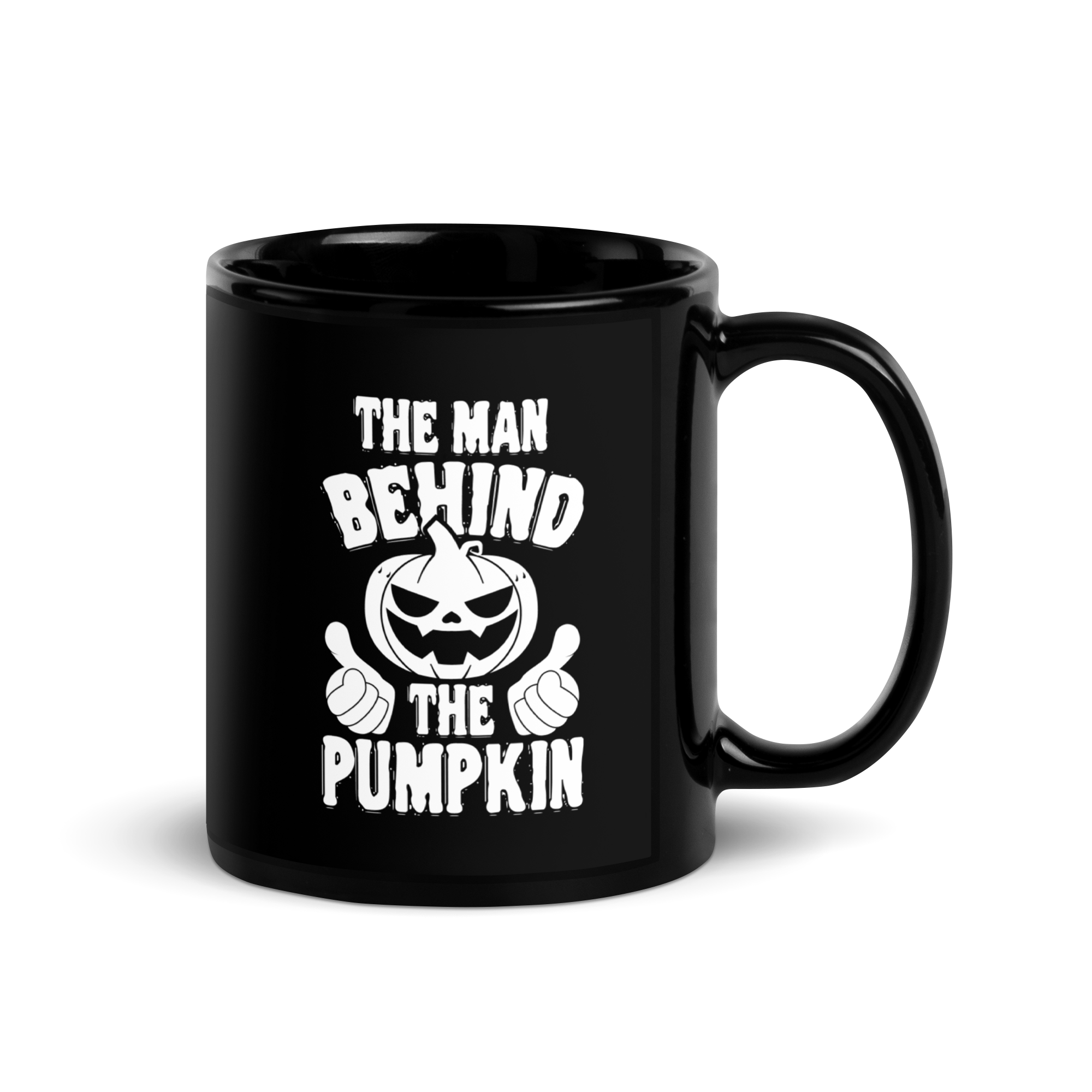 The Man Behind The Pumpkin Black Glossy Mug