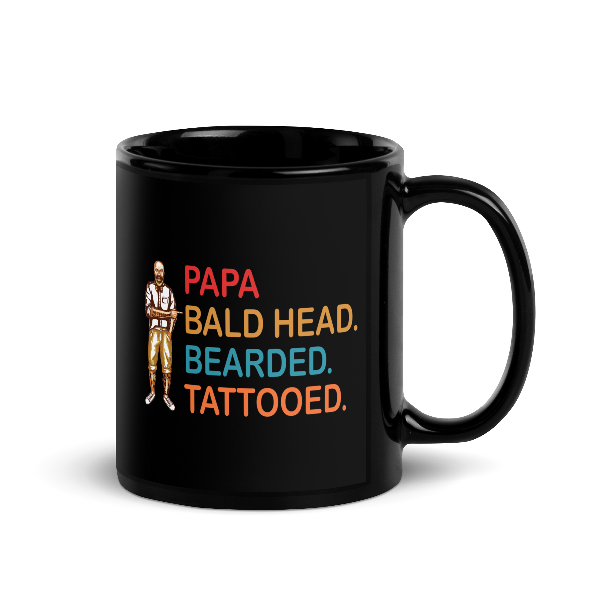 Papa, Bald Head, Bearded, Tattooed Black Glossy Mug