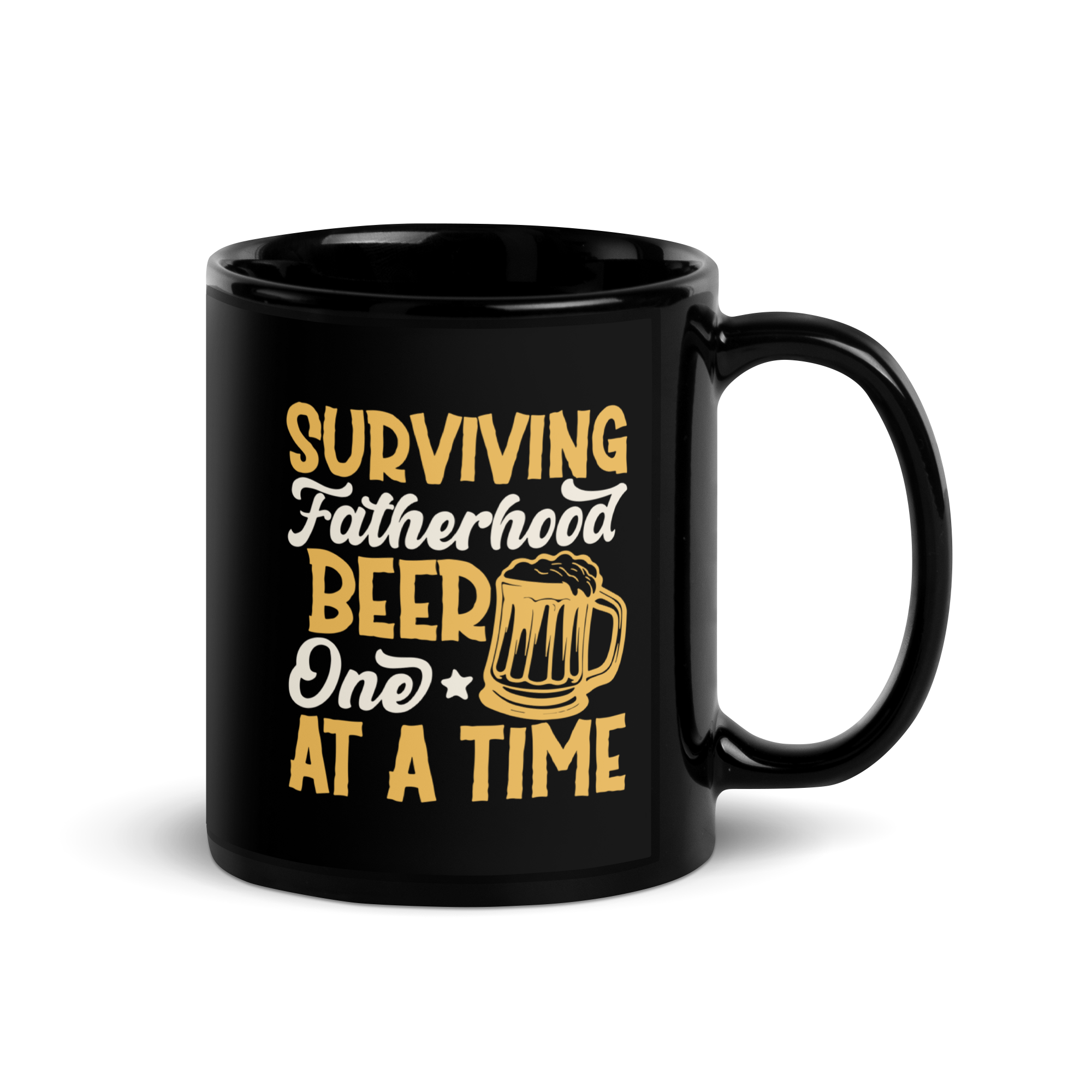 Surviving Fatherhood One Beer At A time Black Glossy Mug