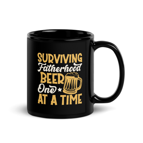 Surviving Fatherhood One Beer At A time Black Glossy Mug