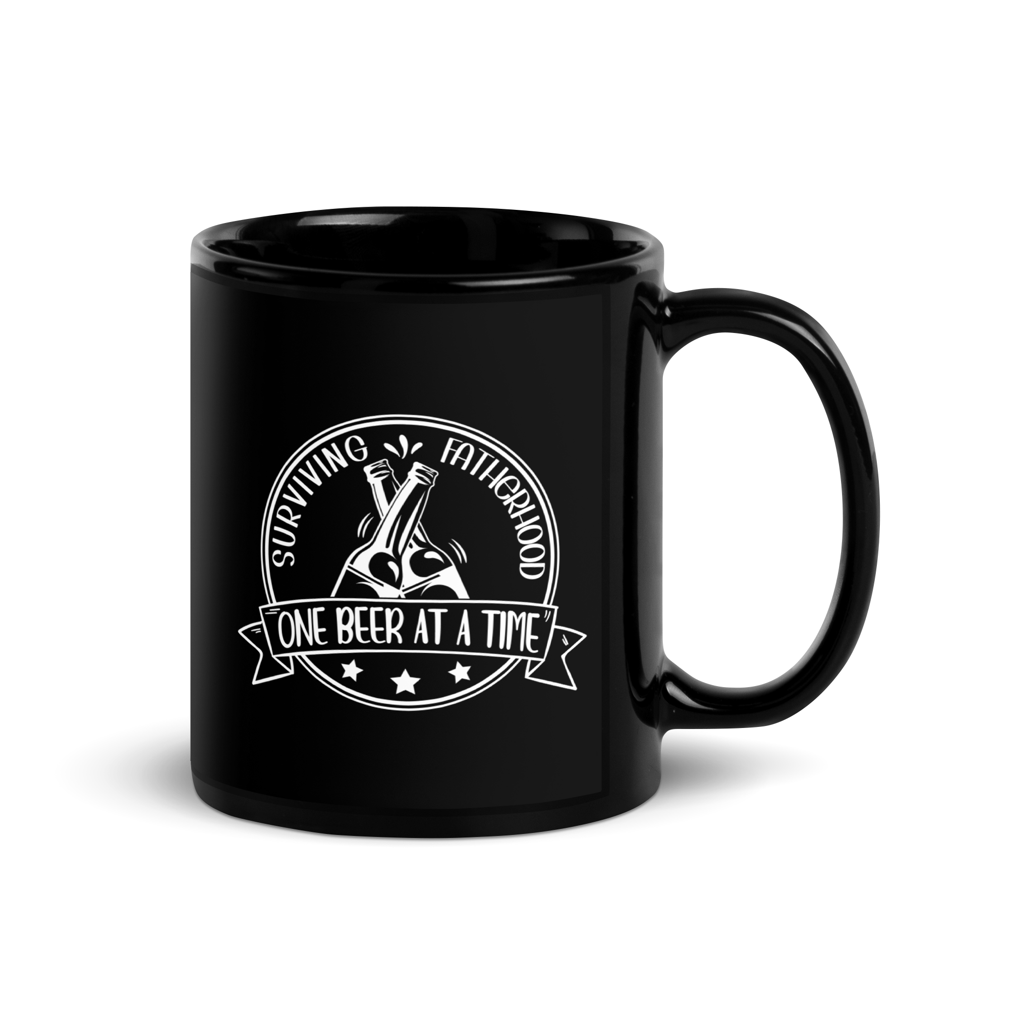 Surviving Fatherhood One Beer At A time Black Glossy Mug