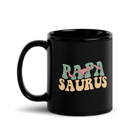 Papa Saurus Black Glossy Mug