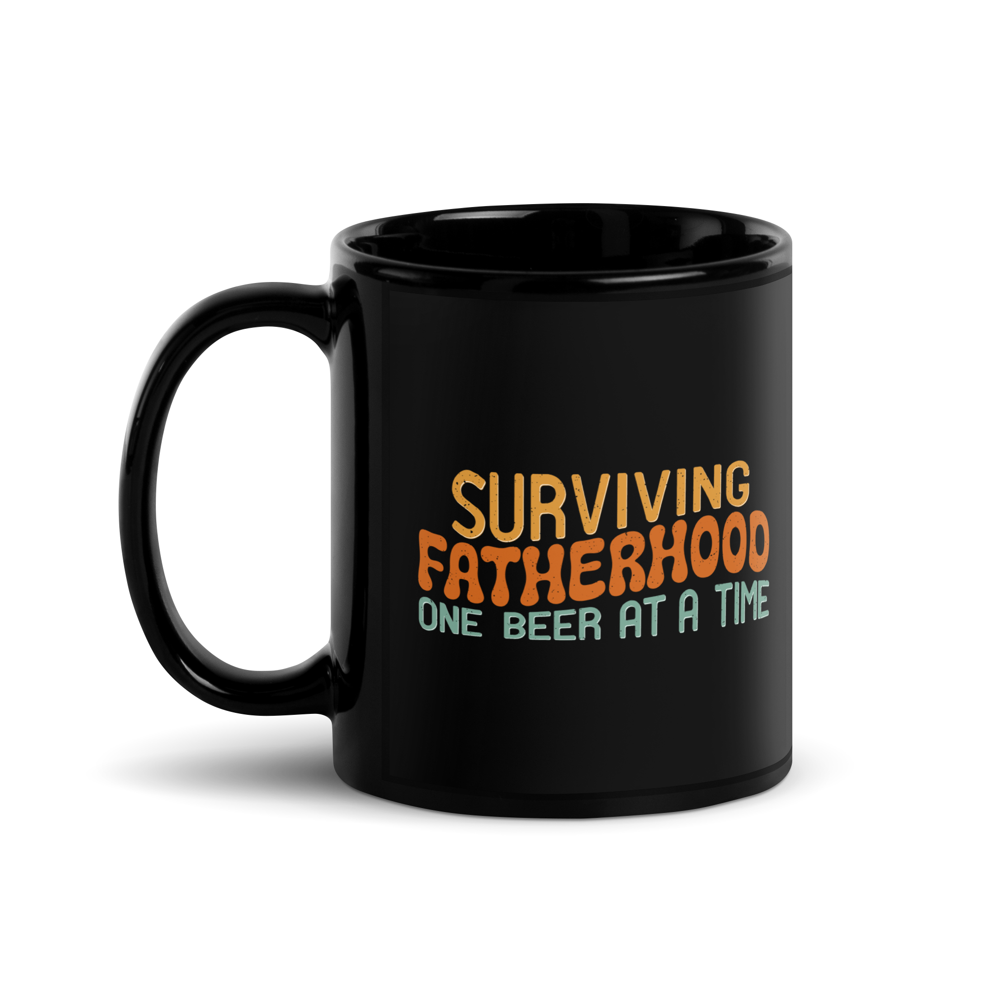 Surviving Fatherhood One Beer At A Time Black Glossy Mug