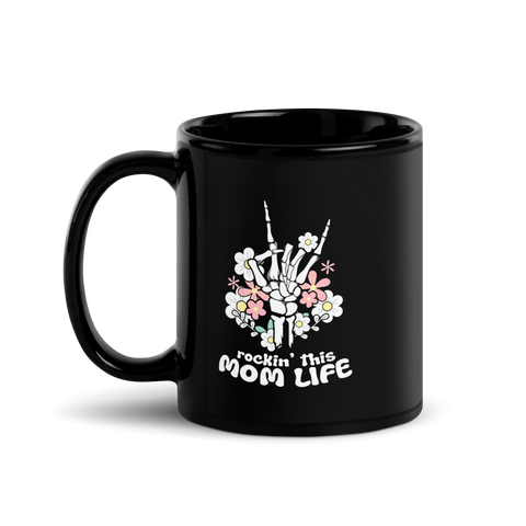 Rockin' This Mom Life Black Glossy Mug