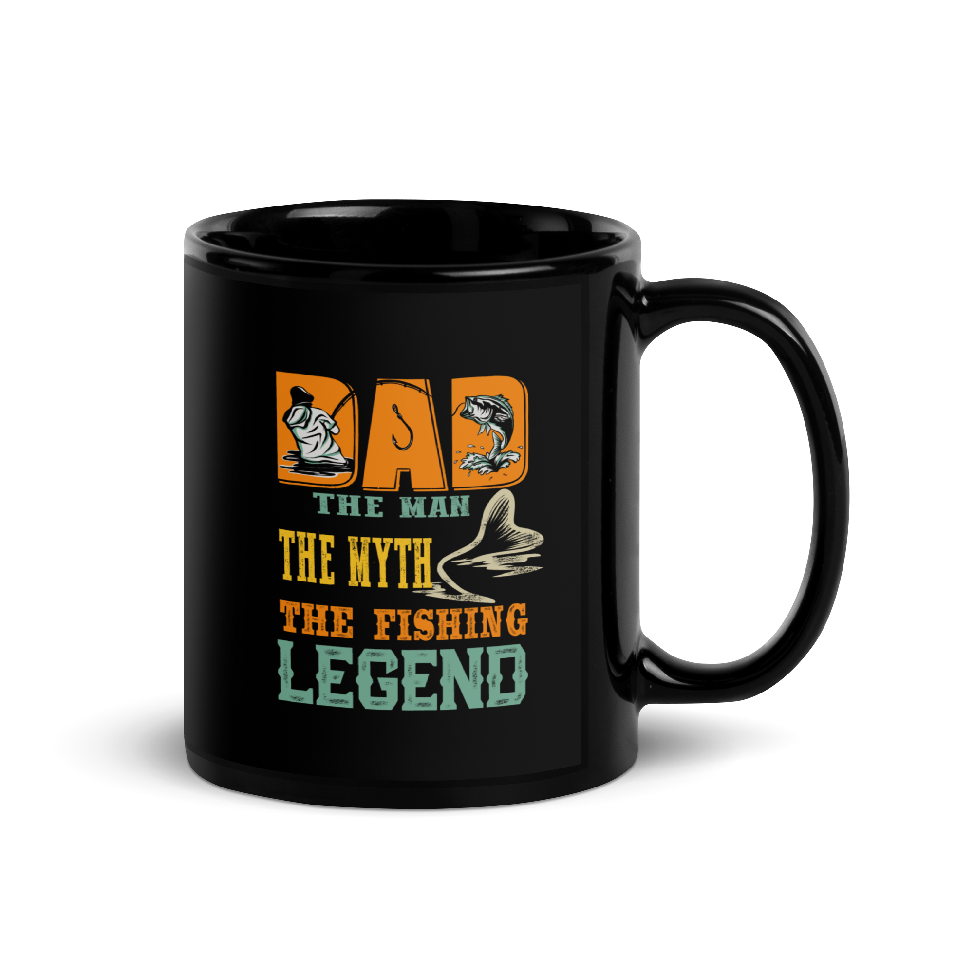 The Man The Myth The Fishing Legend Black Glossy Mug