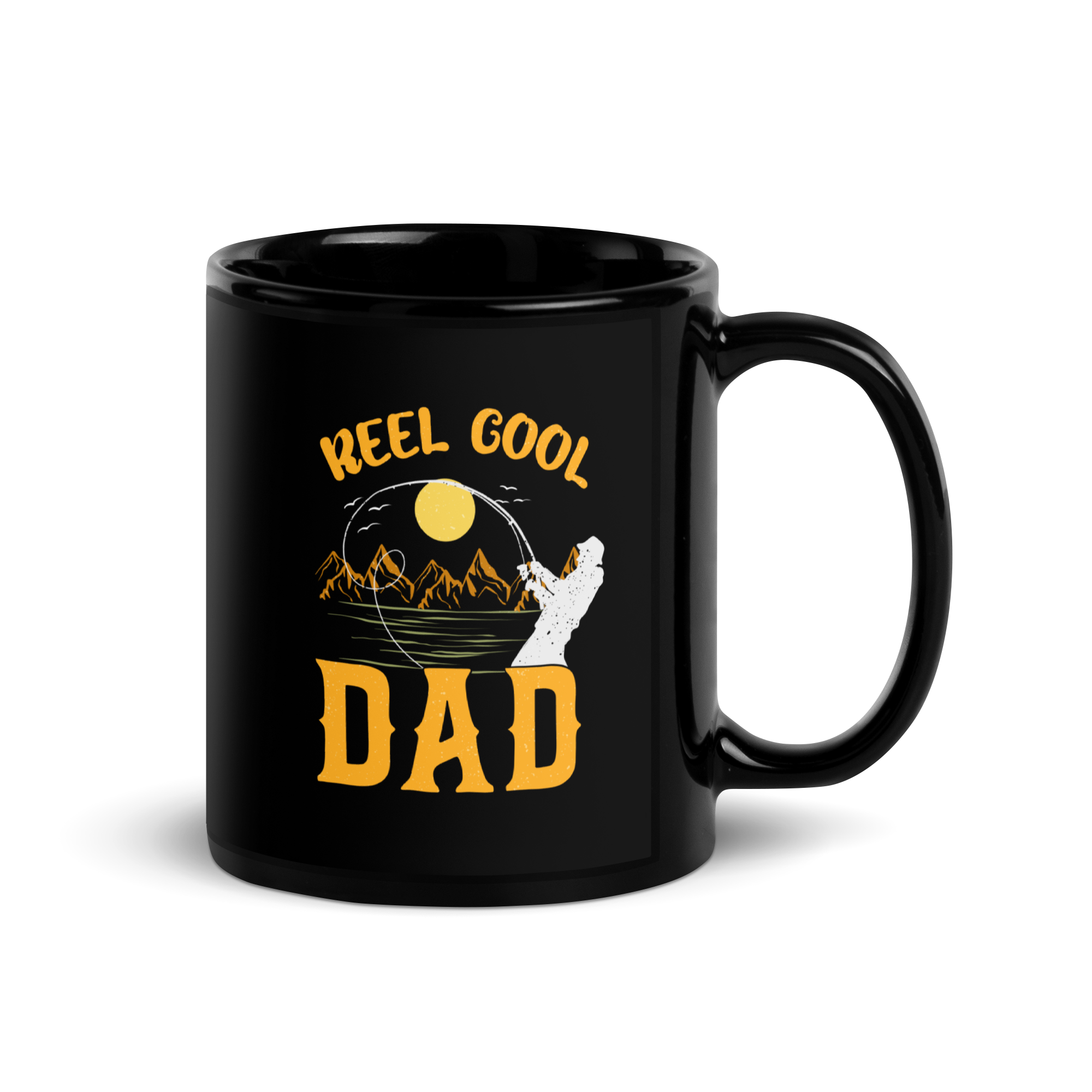 Reel Cool Dad Black Glossy Mug