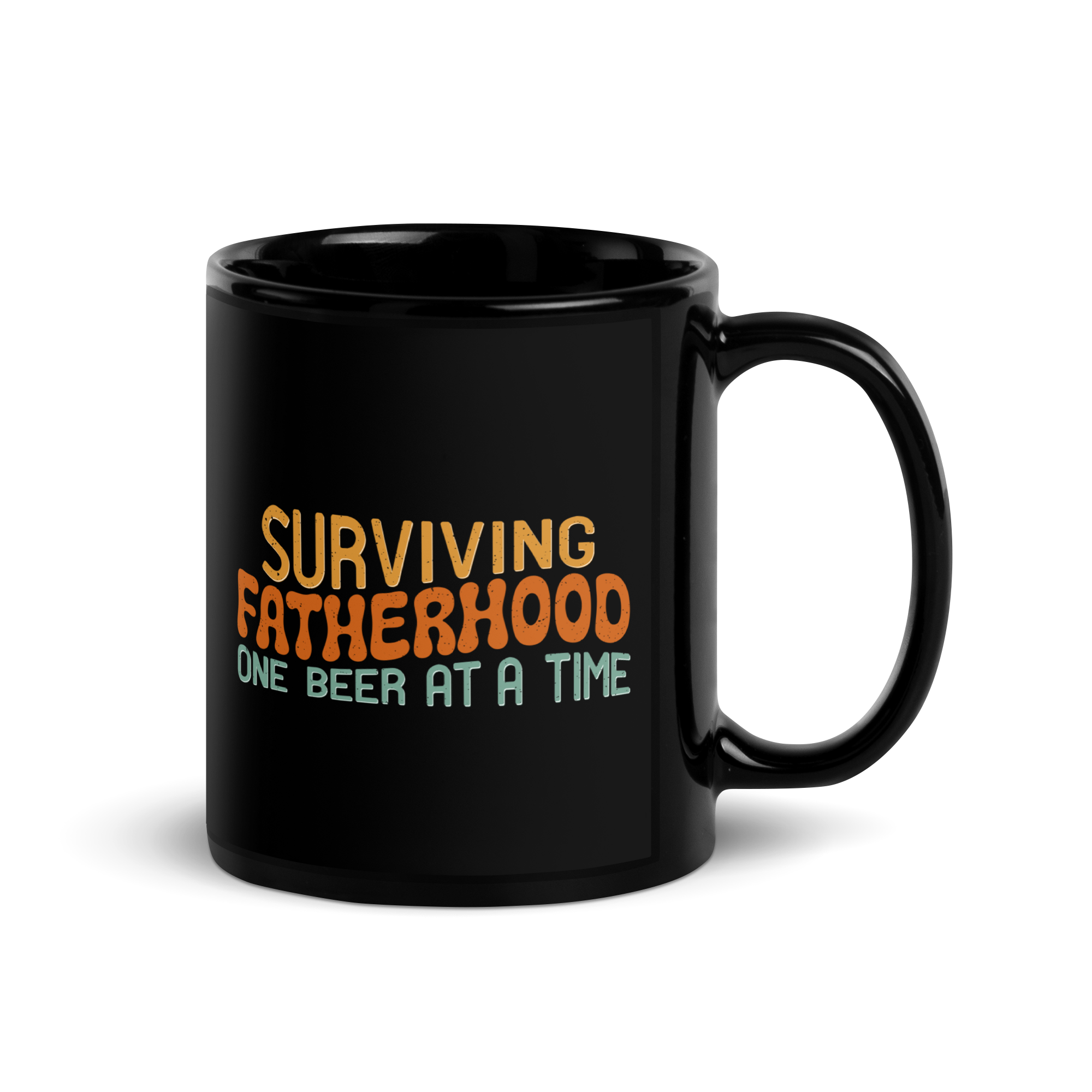 Surviving Fatherhood One Beer At A Time Black Glossy Mug