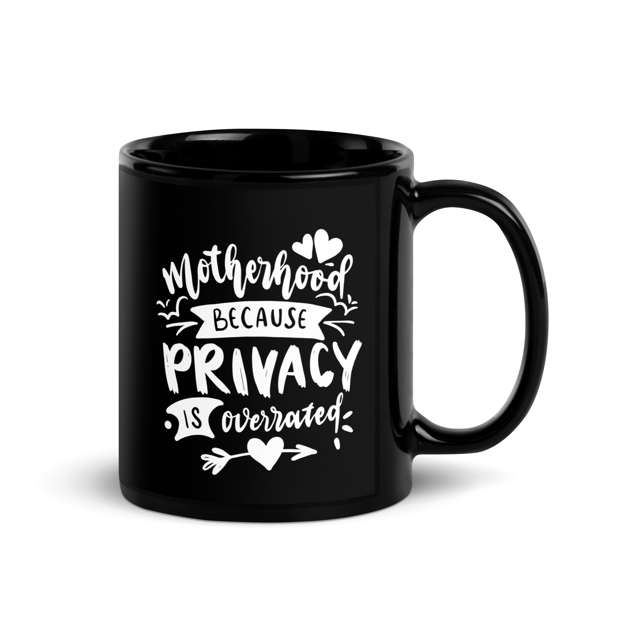 Motherhood Because Privacy Is Overrated Black Glossy Mug