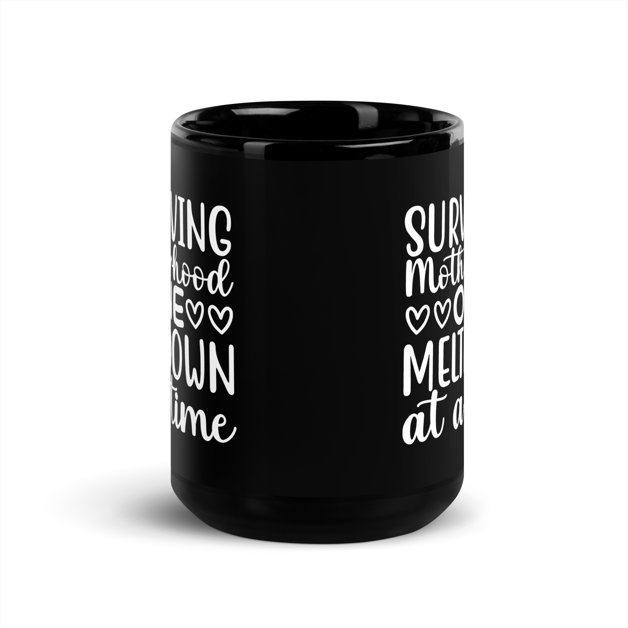 Surviving Motherhood One Meltdown At A Time Black Glossy Mug