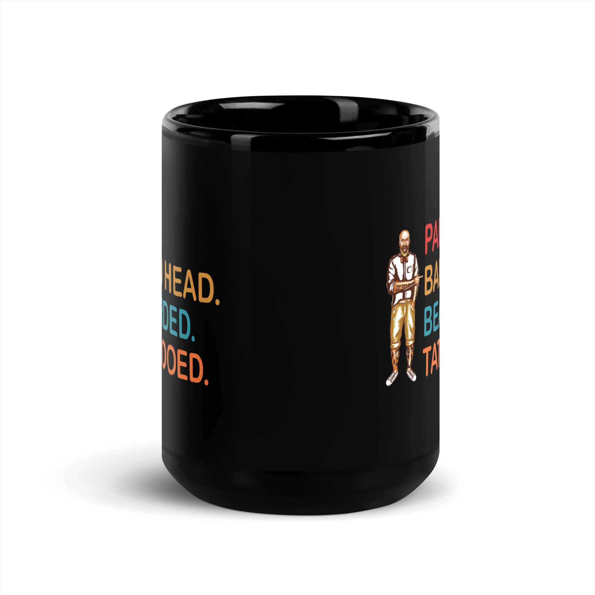 Papa, Bald Head, Bearded, Tattooed Black Glossy Mug