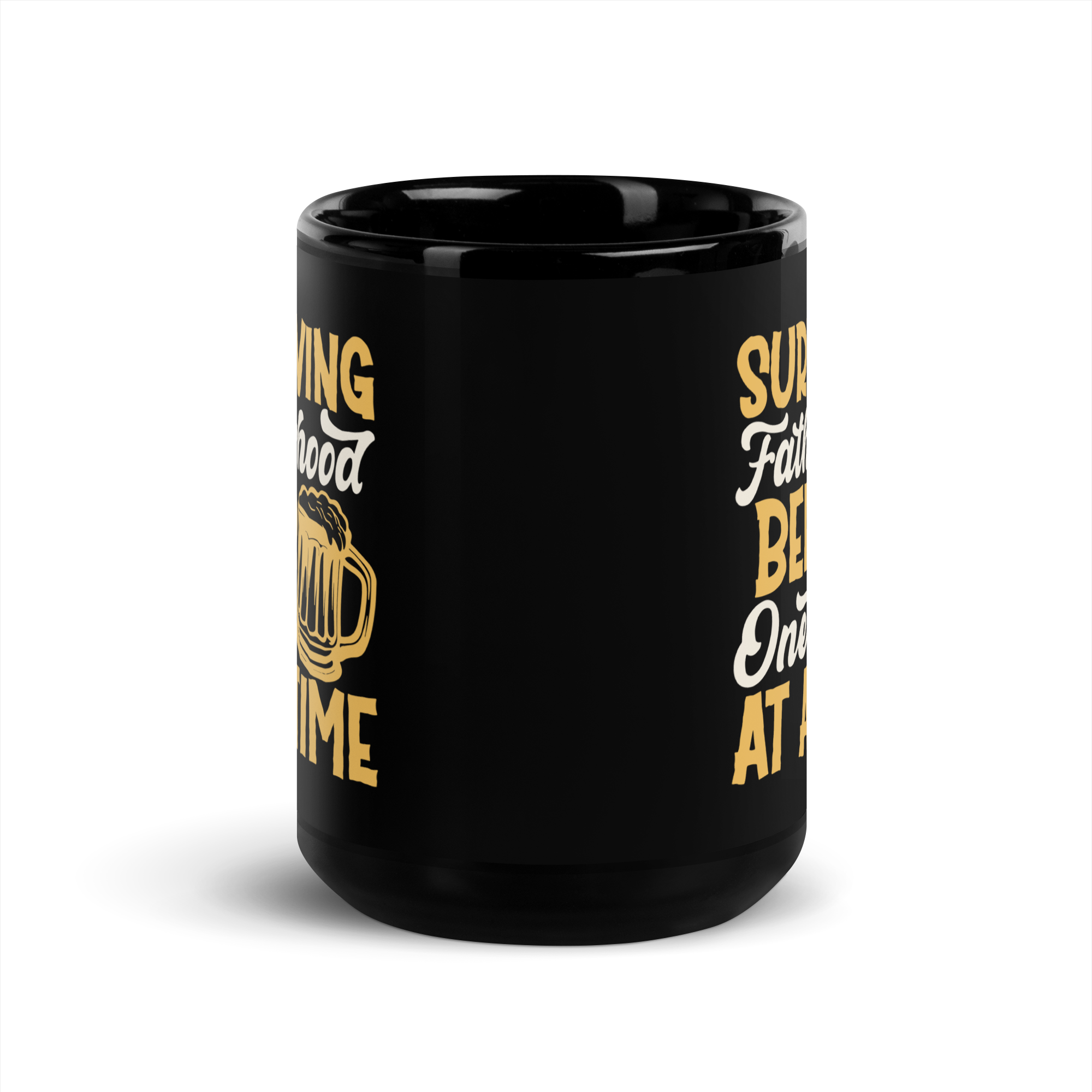 Surviving Fatherhood One Beer At A time Black Glossy Mug