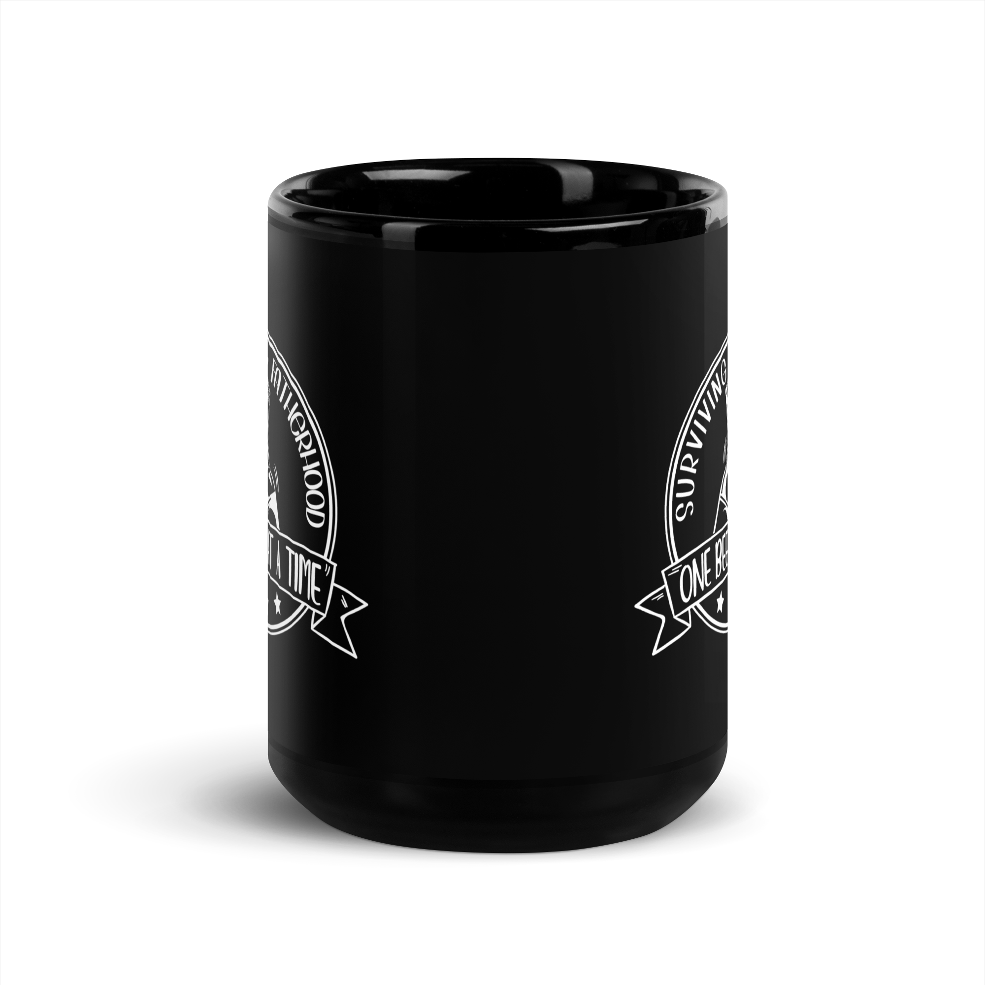 Surviving Fatherhood One Beer At A time Black Glossy Mug