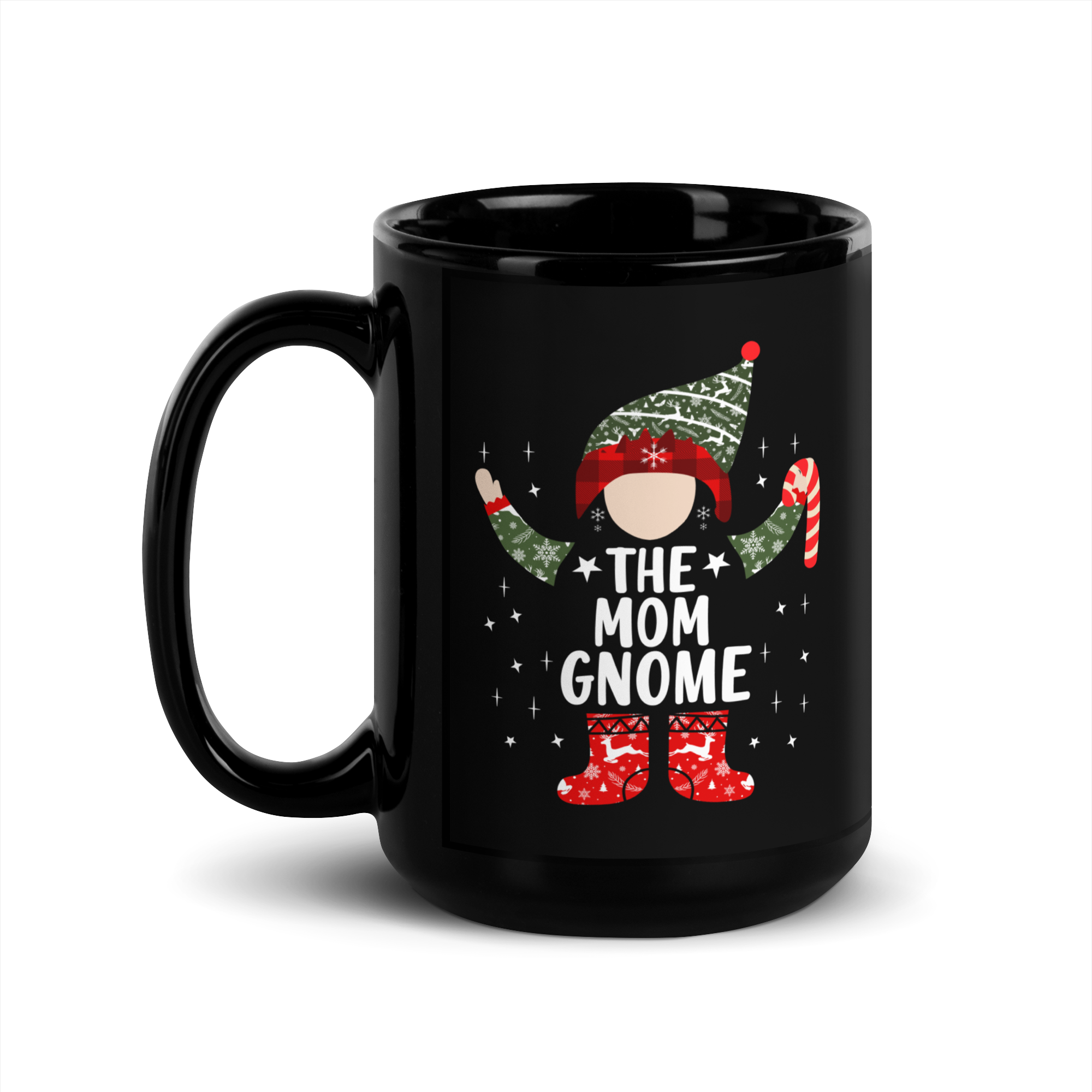 The Mom Gnome Black Glossy Mug