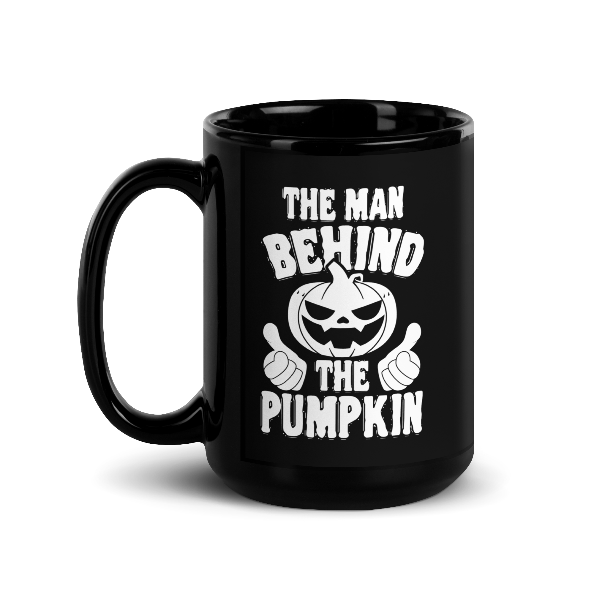 The Man Behind The Pumpkin Black Glossy Mug