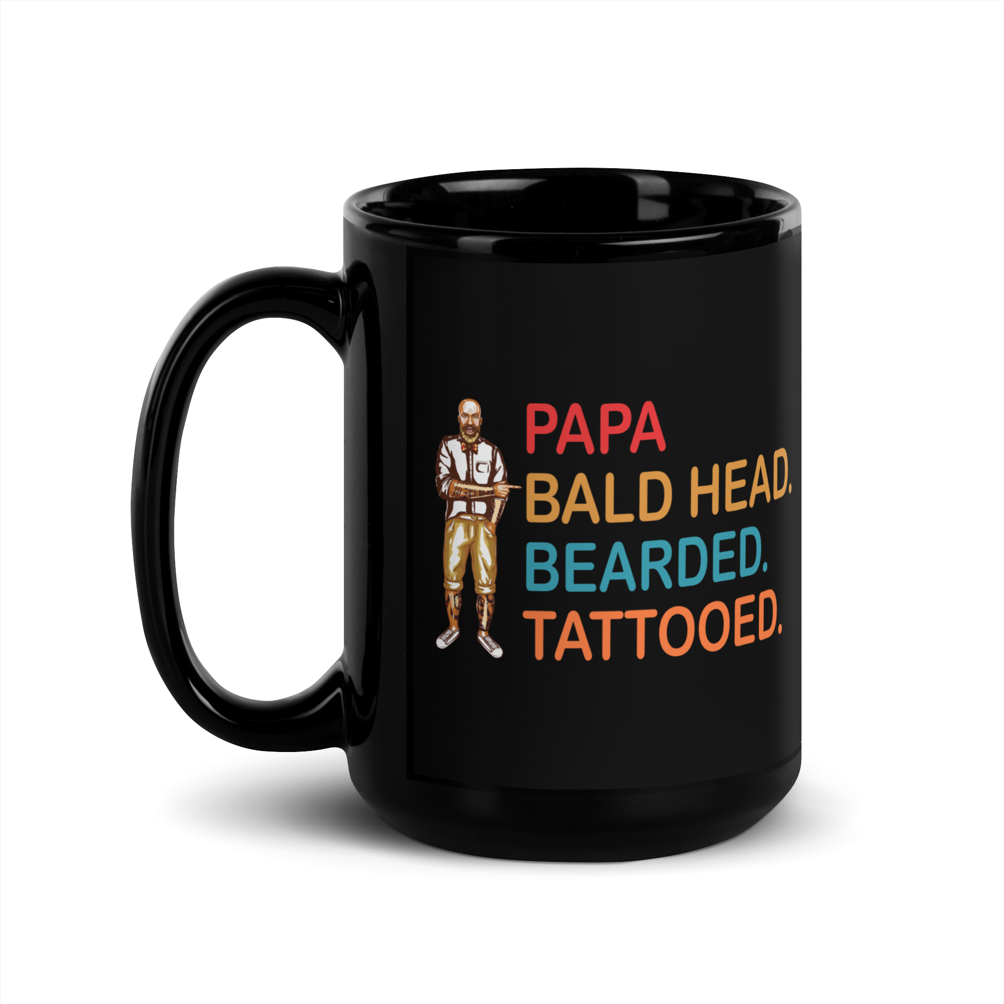 Papa, Bald Head, Bearded, Tattooed Black Glossy Mug