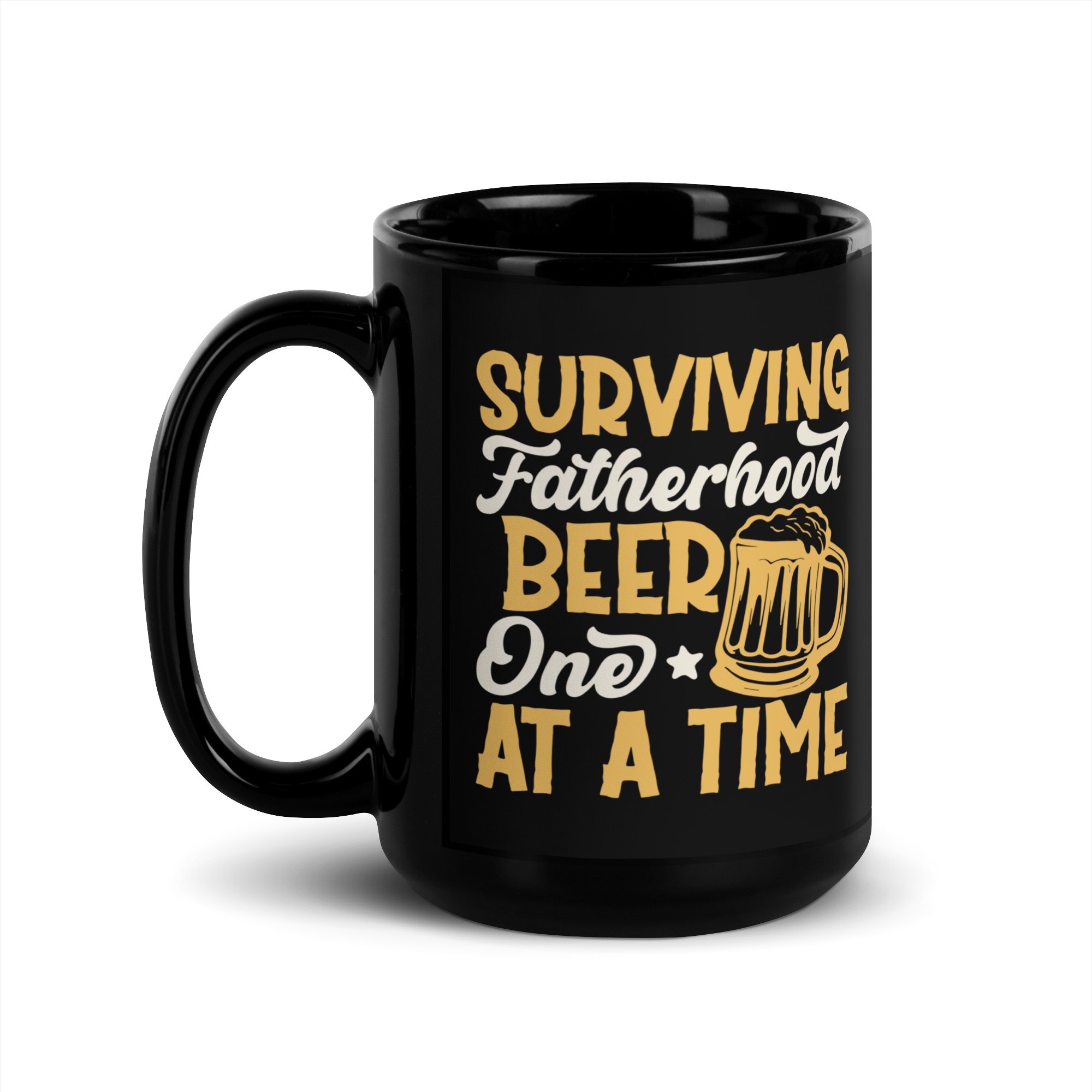 Surviving Fatherhood One Beer At A time Black Glossy Mug