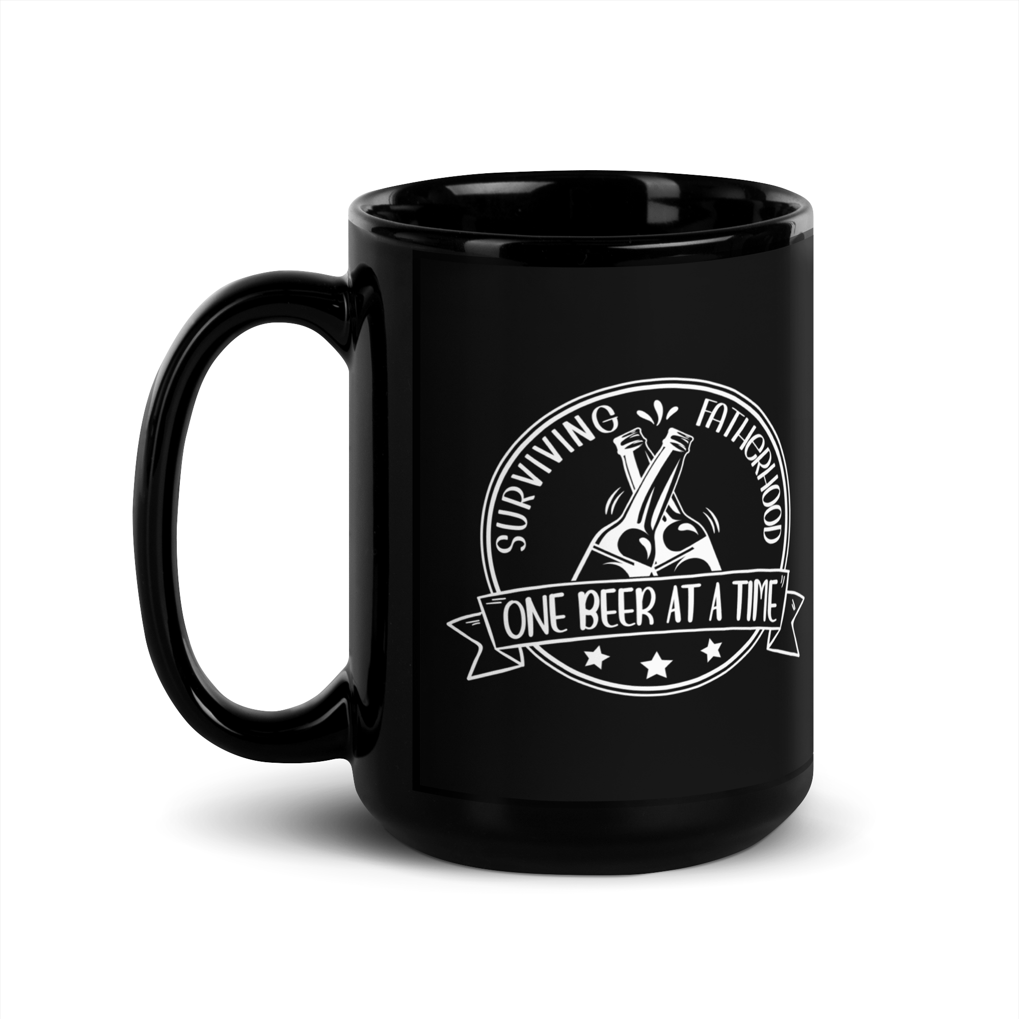 Surviving Fatherhood One Beer At A time Black Glossy Mug