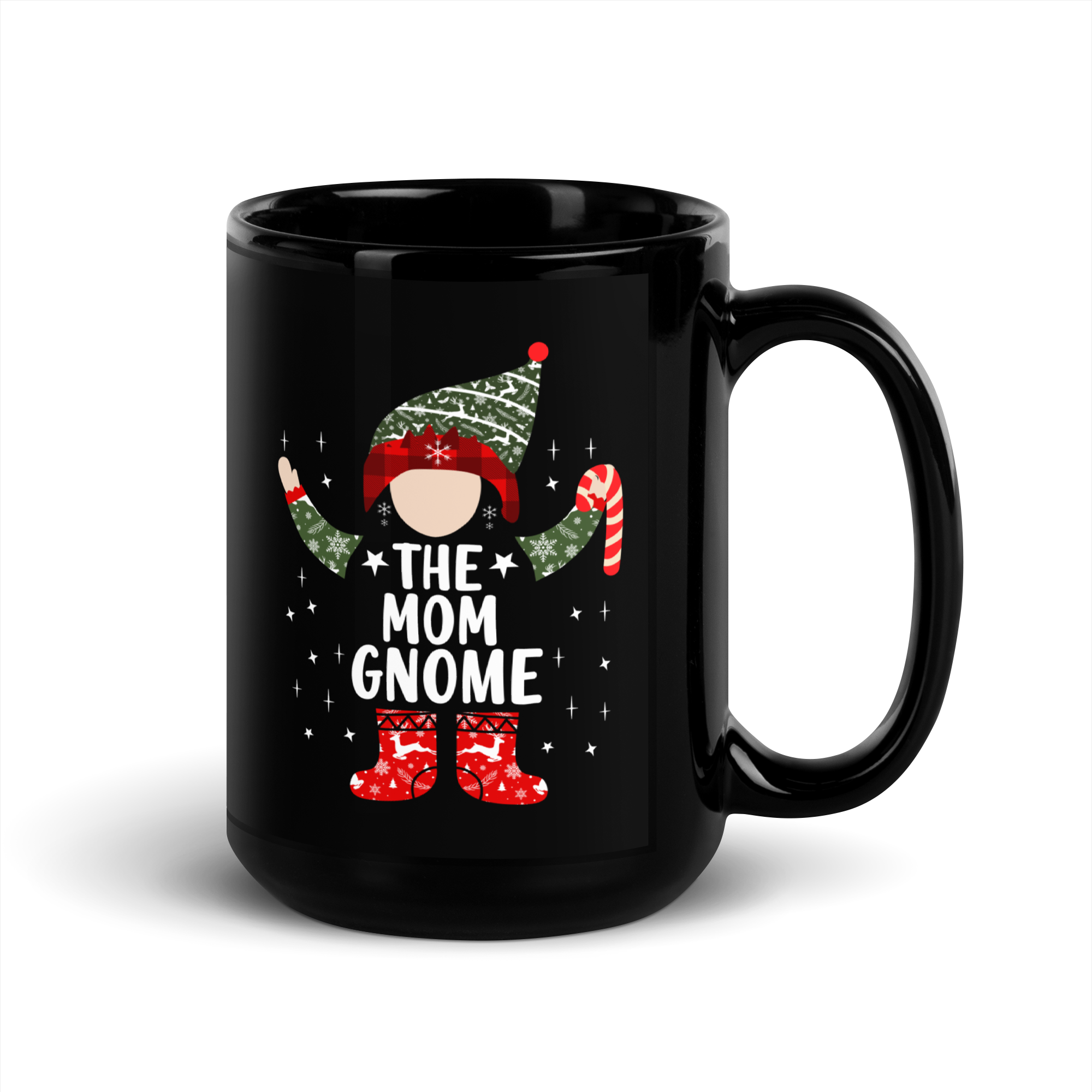 The Mom Gnome Black Glossy Mug