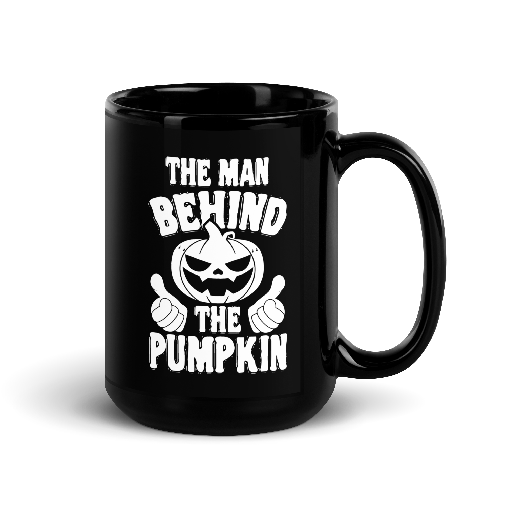 The Man Behind The Pumpkin Black Glossy Mug