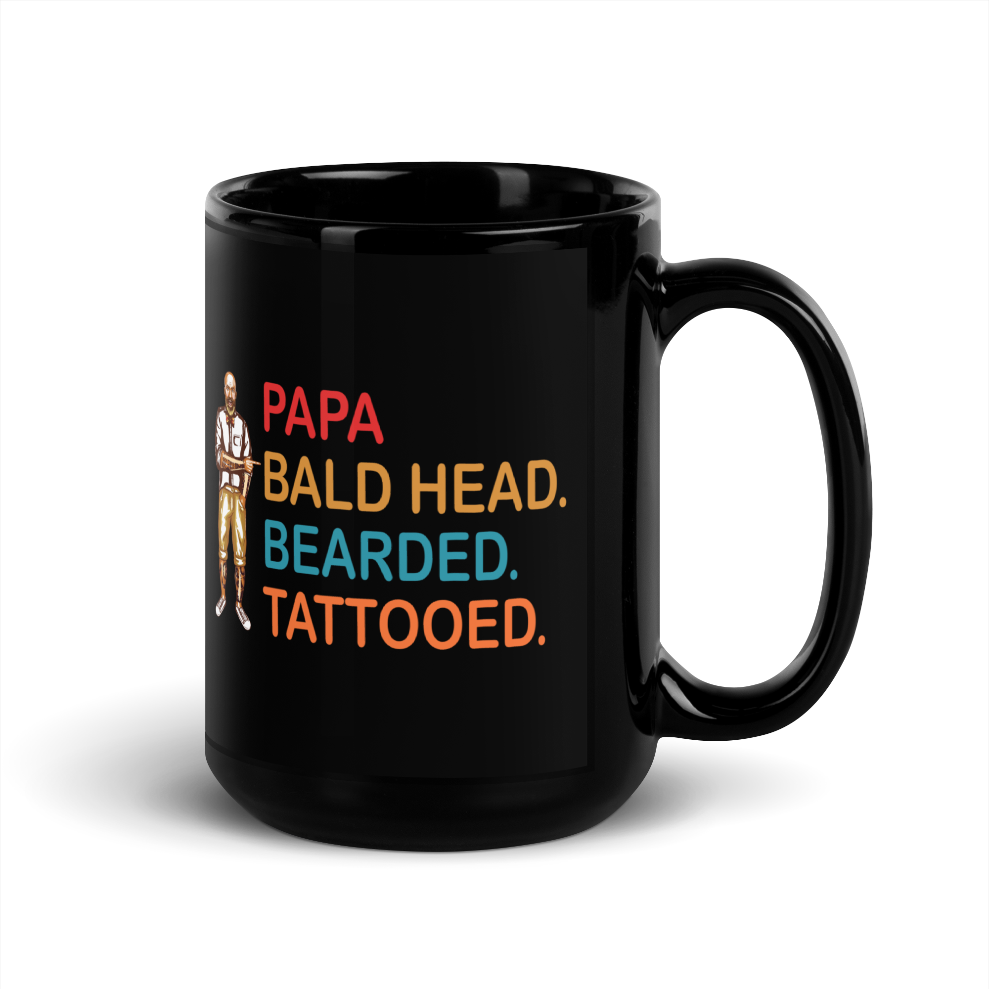 Papa, Bald Head, Bearded, Tattooed Black Glossy Mug