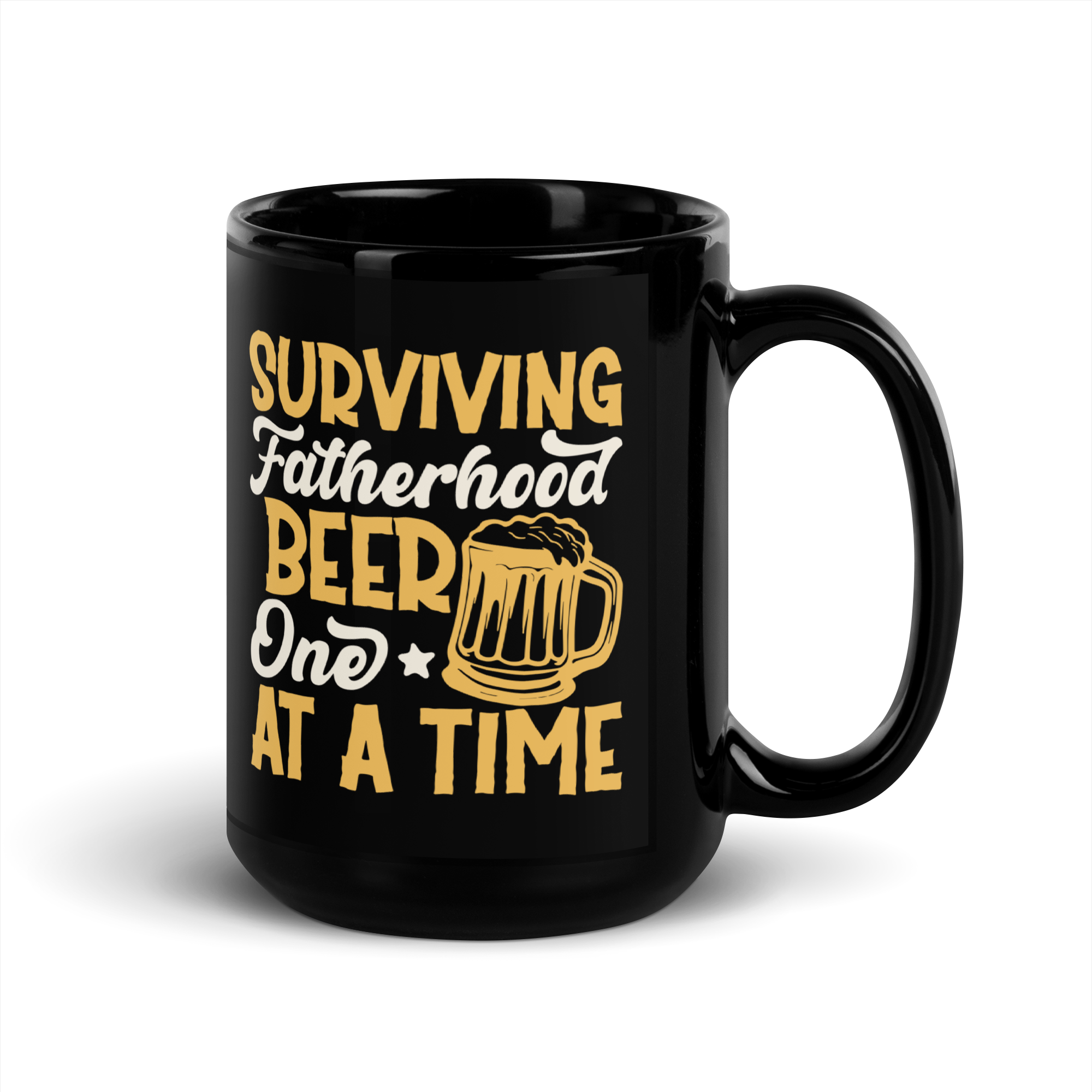 Surviving Fatherhood One Beer At A time Black Glossy Mug