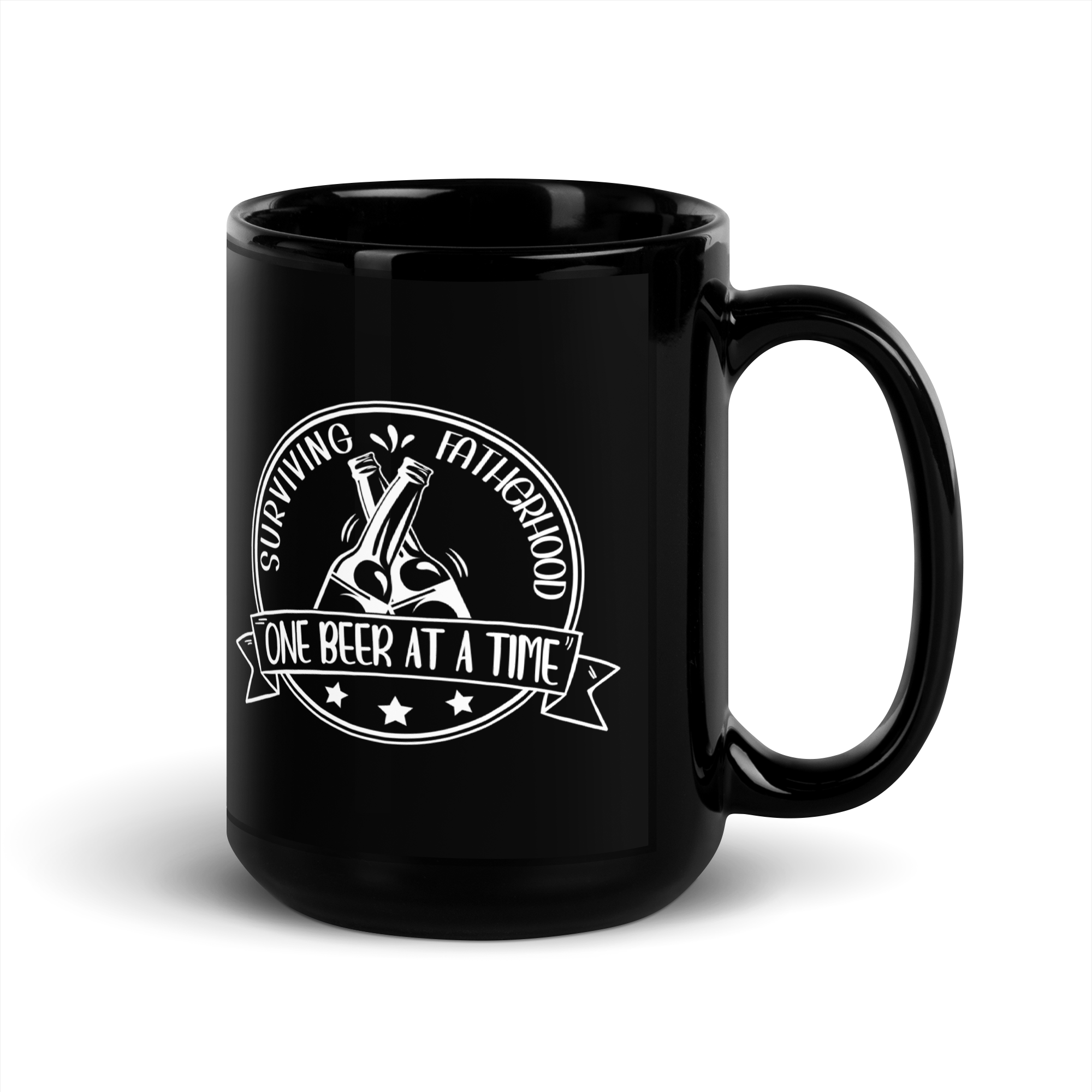 Surviving Fatherhood One Beer At A time Black Glossy Mug