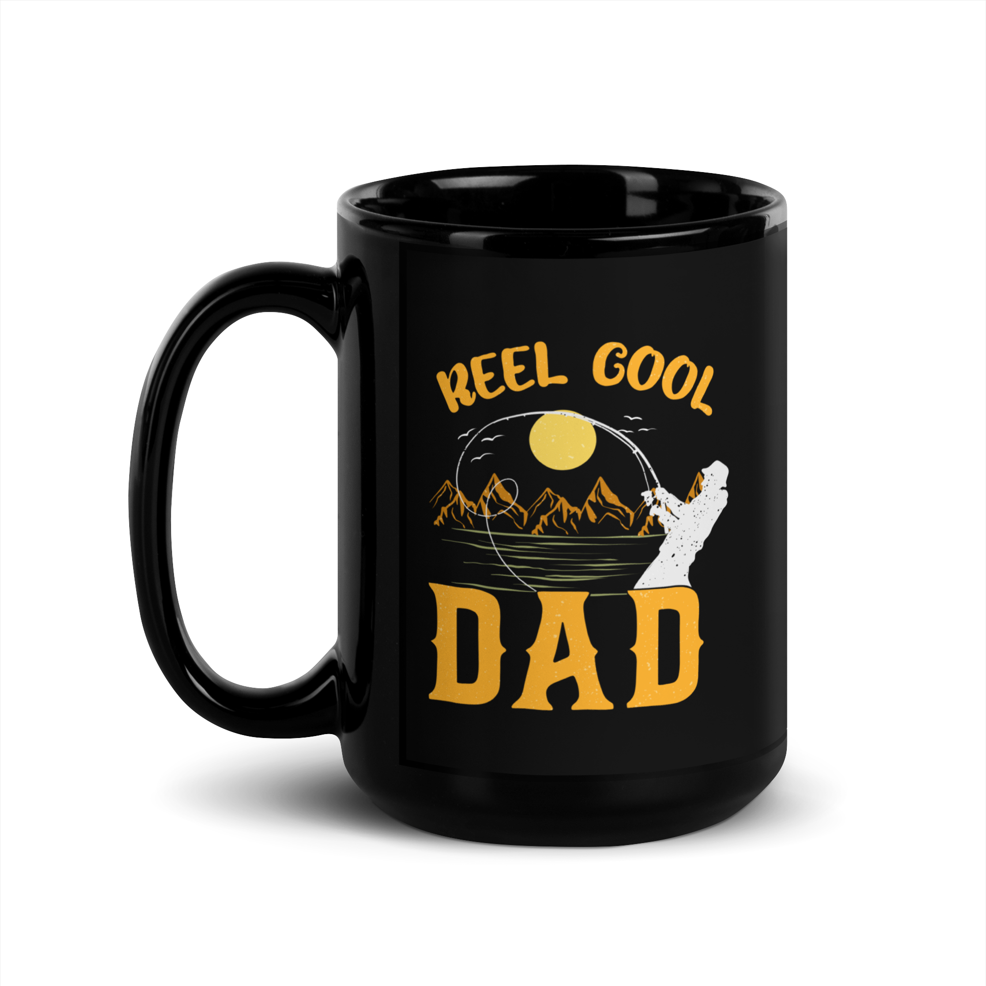 Reel Cool Dad Black Glossy Mug