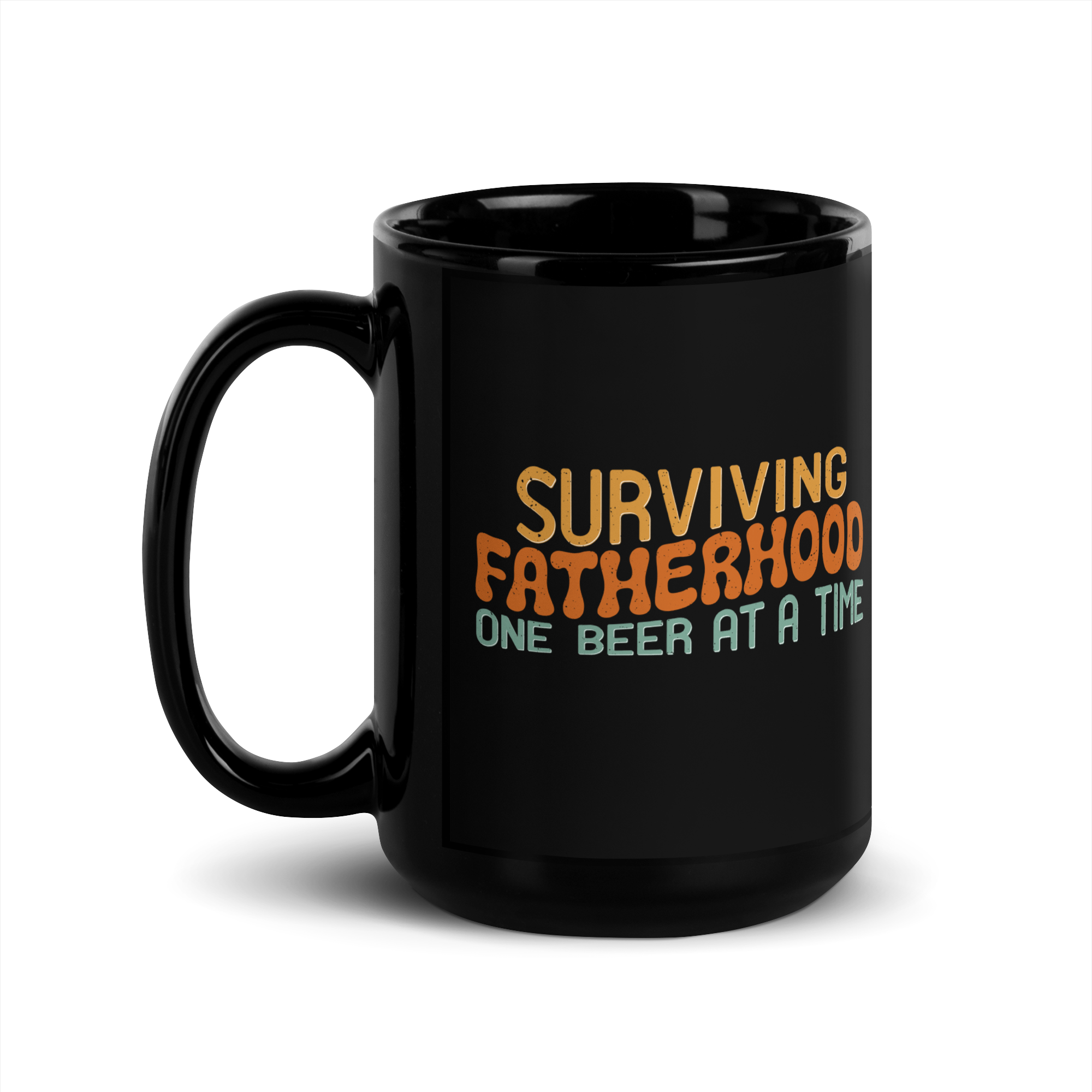 Surviving Fatherhood One Beer At A Time Black Glossy Mug