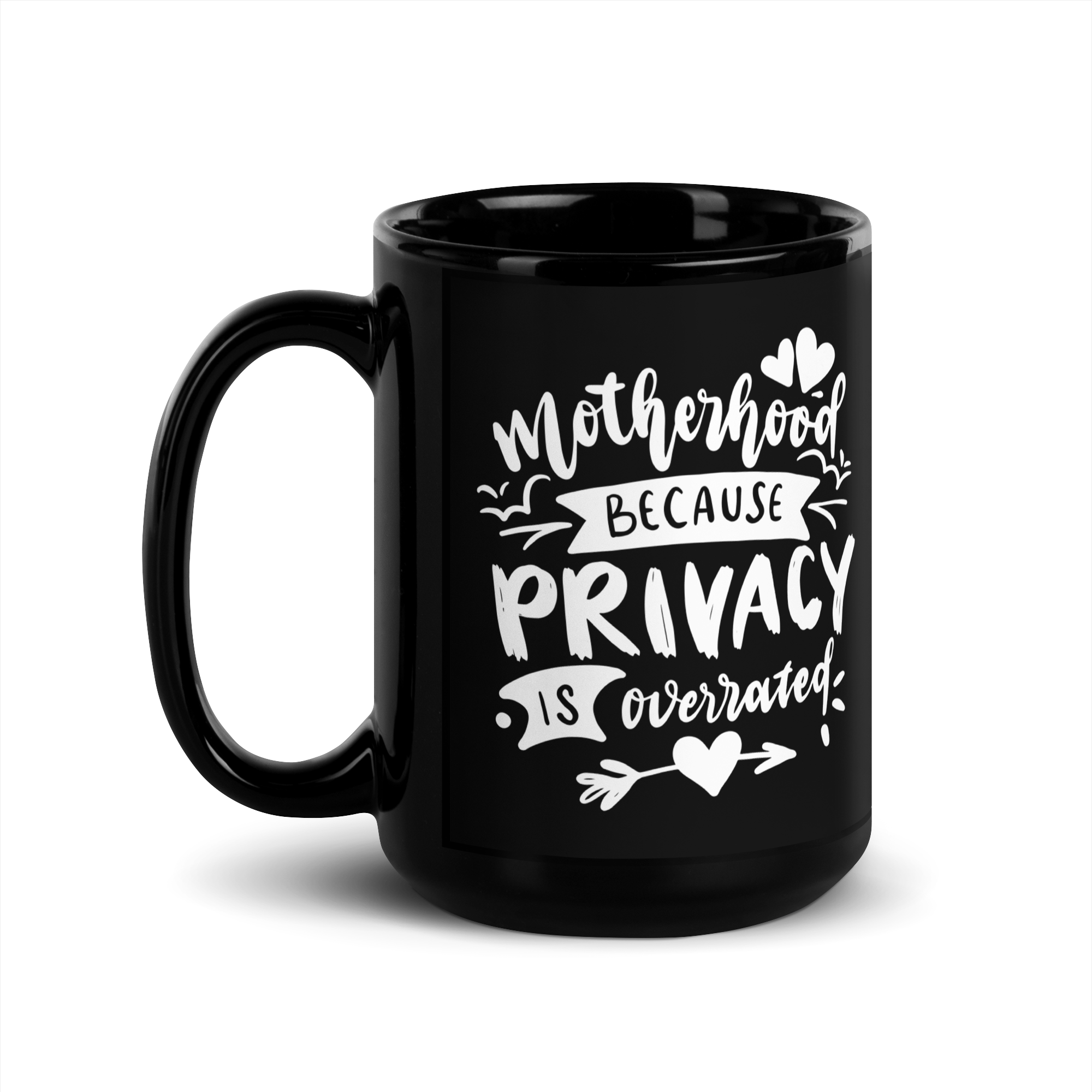 Motherhood Because Privacy Is Overrated Black Glossy Mug