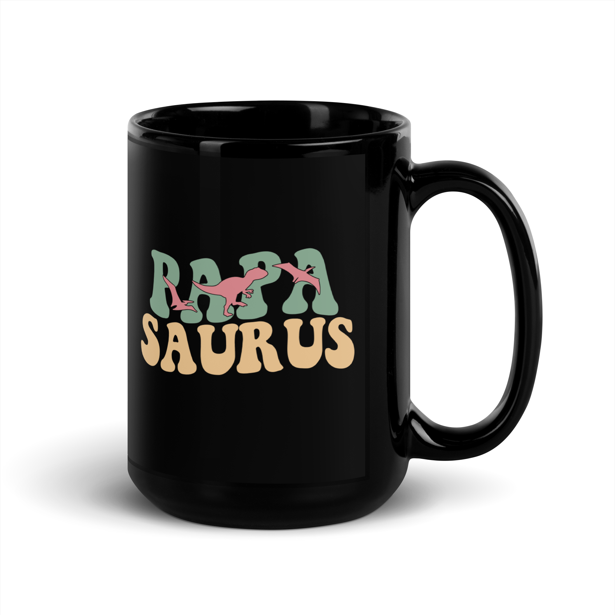 Papa Saurus Black Glossy Mug