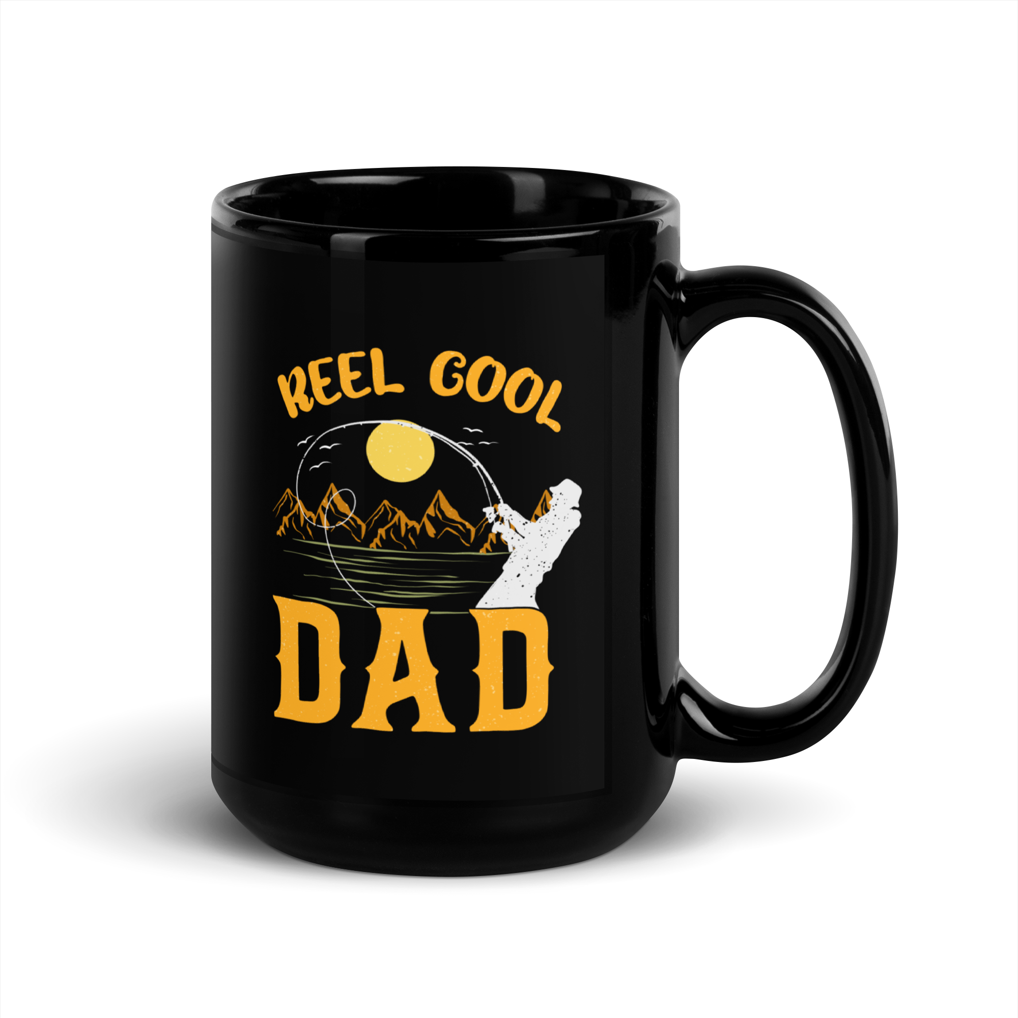 Reel Cool Dad Black Glossy Mug