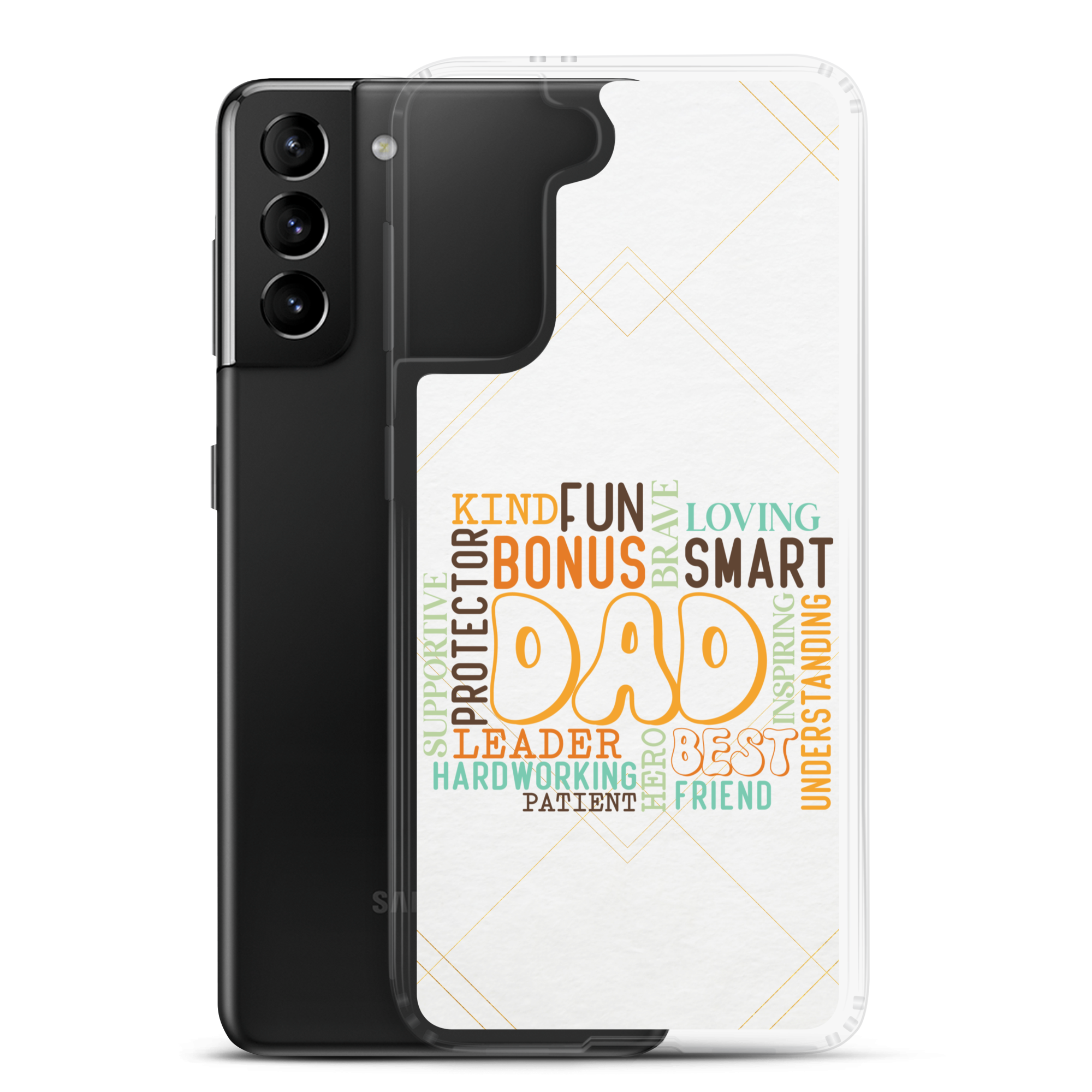 Kind Fun Brave Loving Bonus Smart Inspiring Understanding Best Friend Hero Patient Leader Hardworking Supportive Protector Dad Clear Case for Samsung®