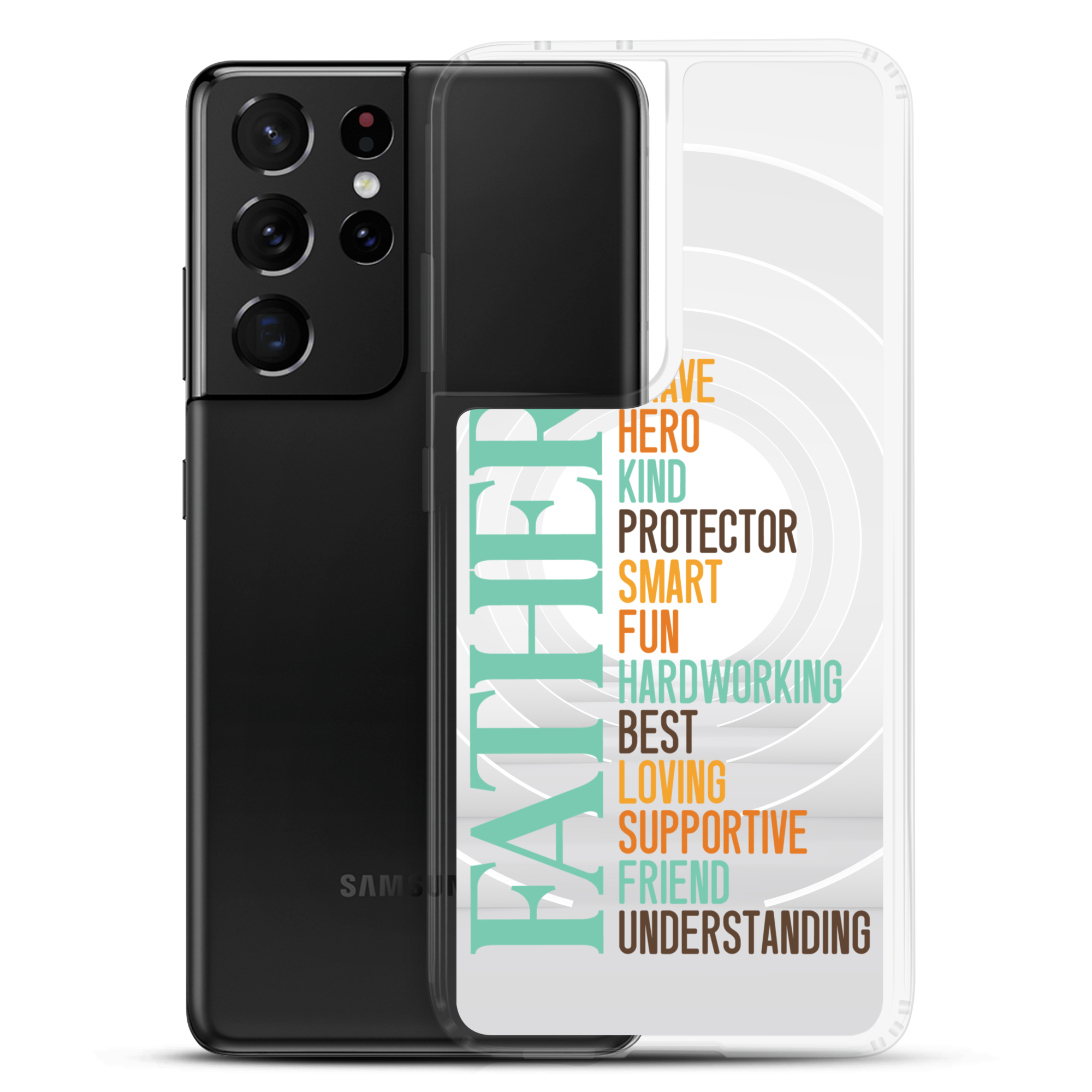 Brave Hero Kind Protector Smart Fun Hardworking Best Loving Supportive Friend Understanding Father Clear Case for Samsung®