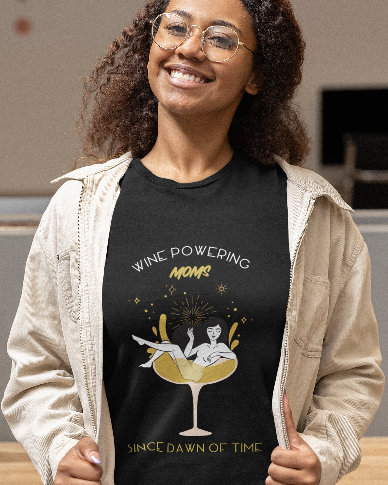 Wine Powering Moms Since Dawn Of Time Unisex t-shirt