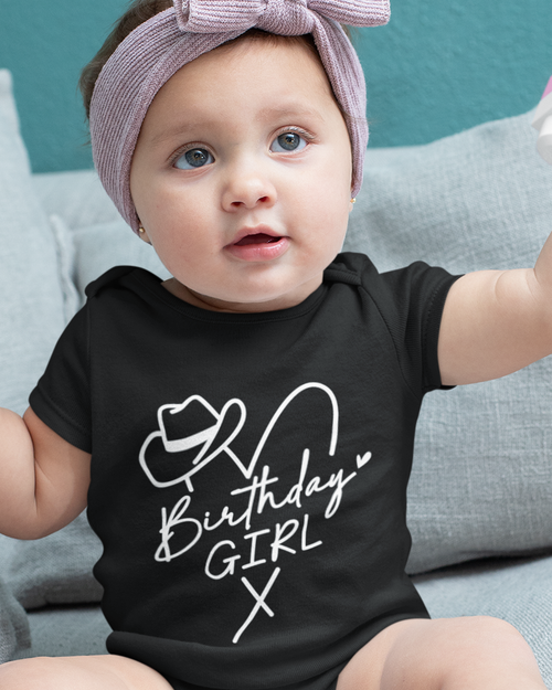 Birthday Girl Cowgirl Hat White Baby Jersey Short Sleeve Tee