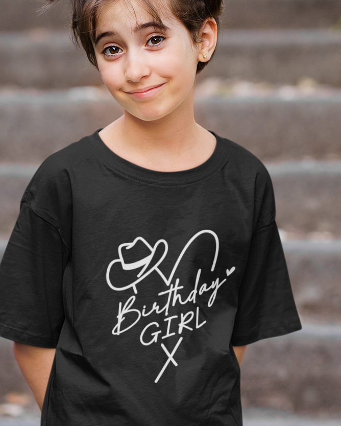 Birthday Girl Cowgirl Hat White Youth Short Sleeve T-Shirt