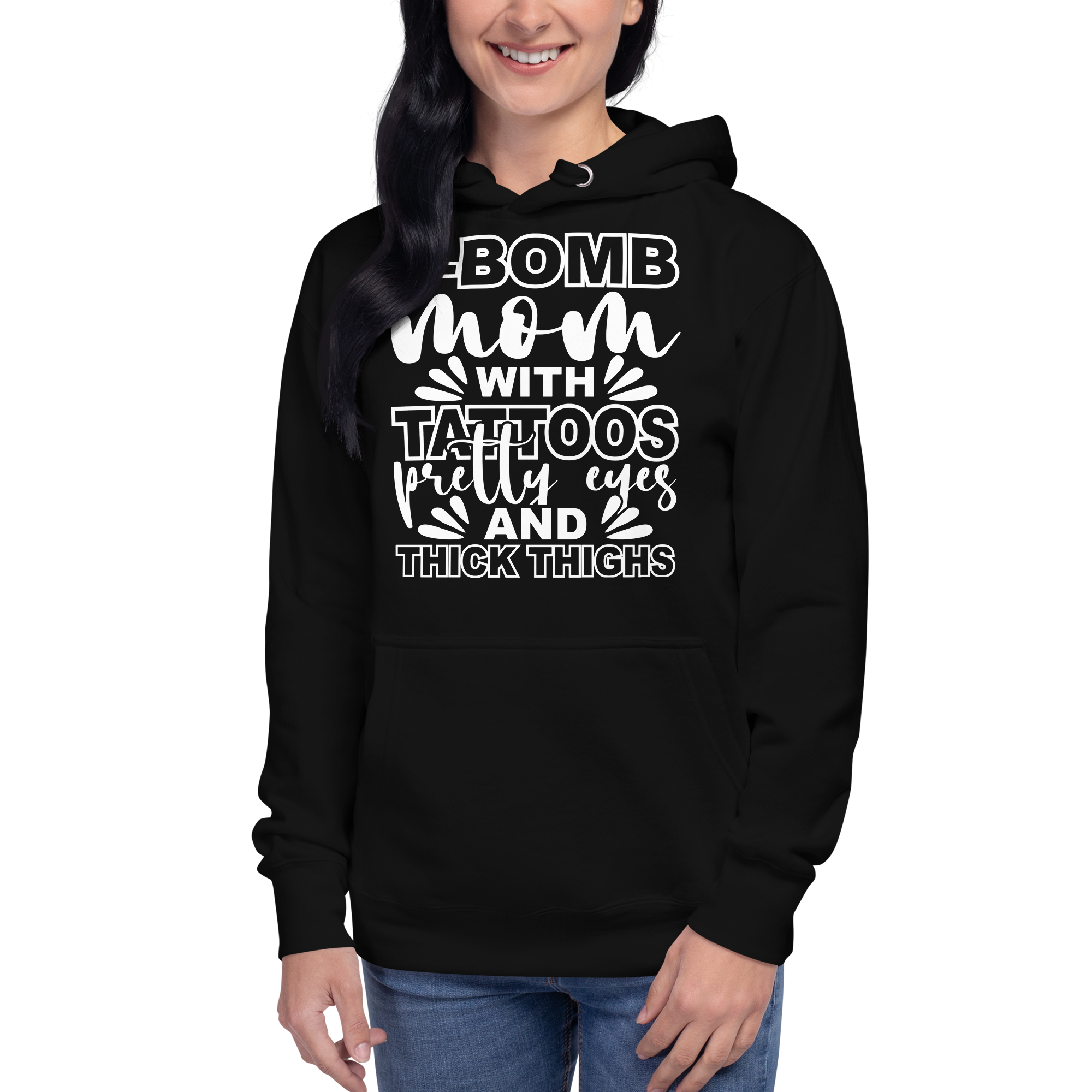 F-Bomb Mom With Tattoos Pretty Eyes And Thick Thighs Unisex Hoodie