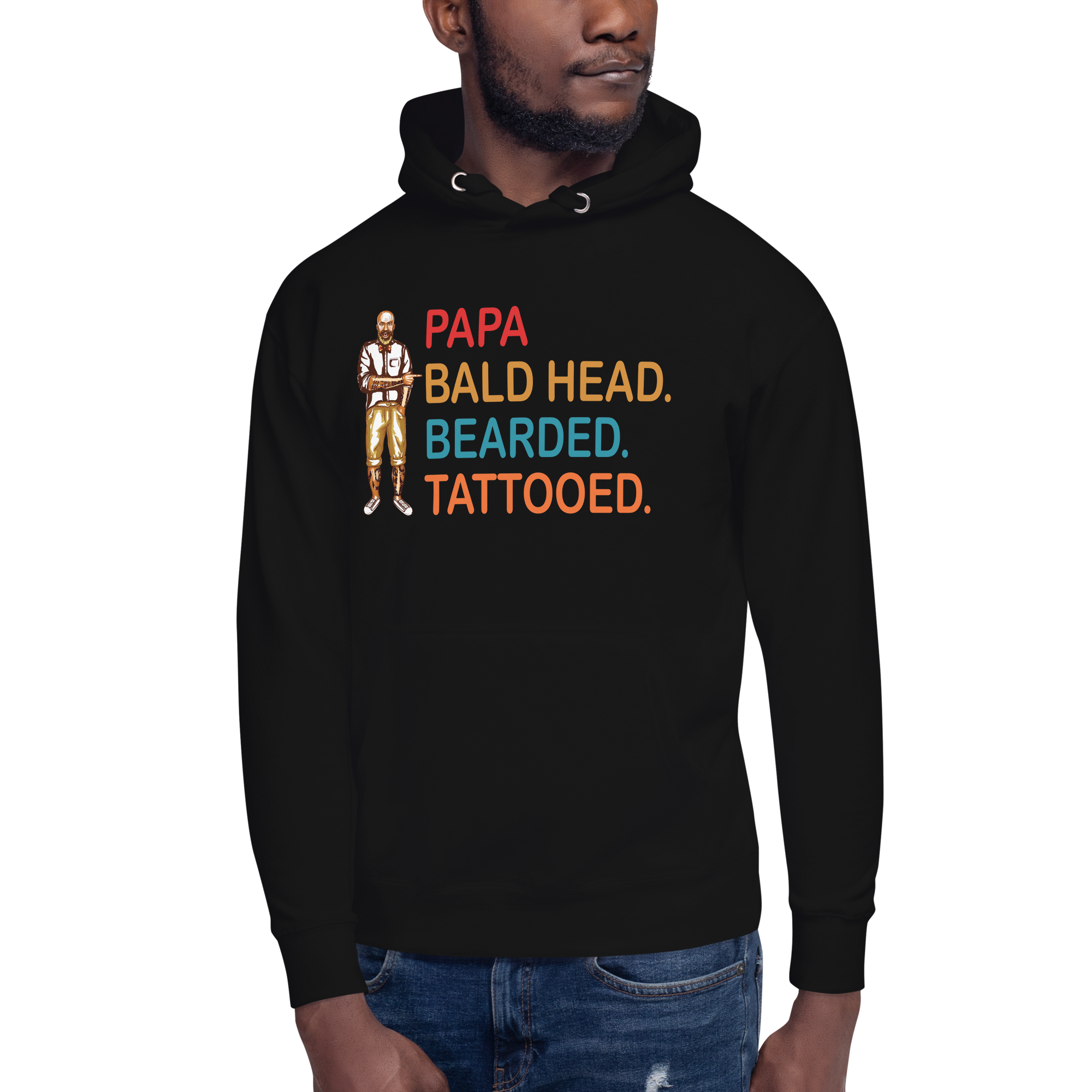 Papa, Bald Head, Bearded, Tattooed Unisex Hoodie