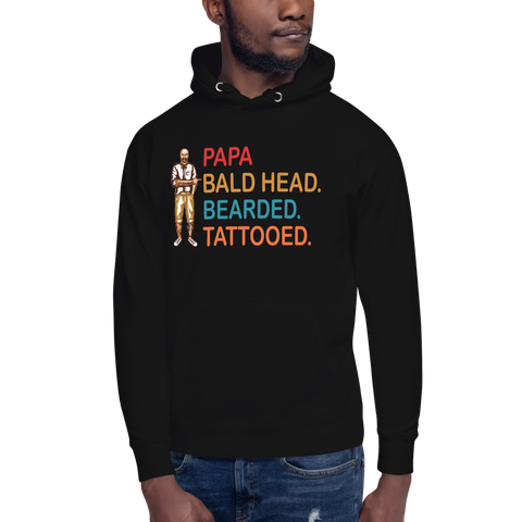 Papa, Bald Head, Bearded, Tattooed Unisex Hoodie