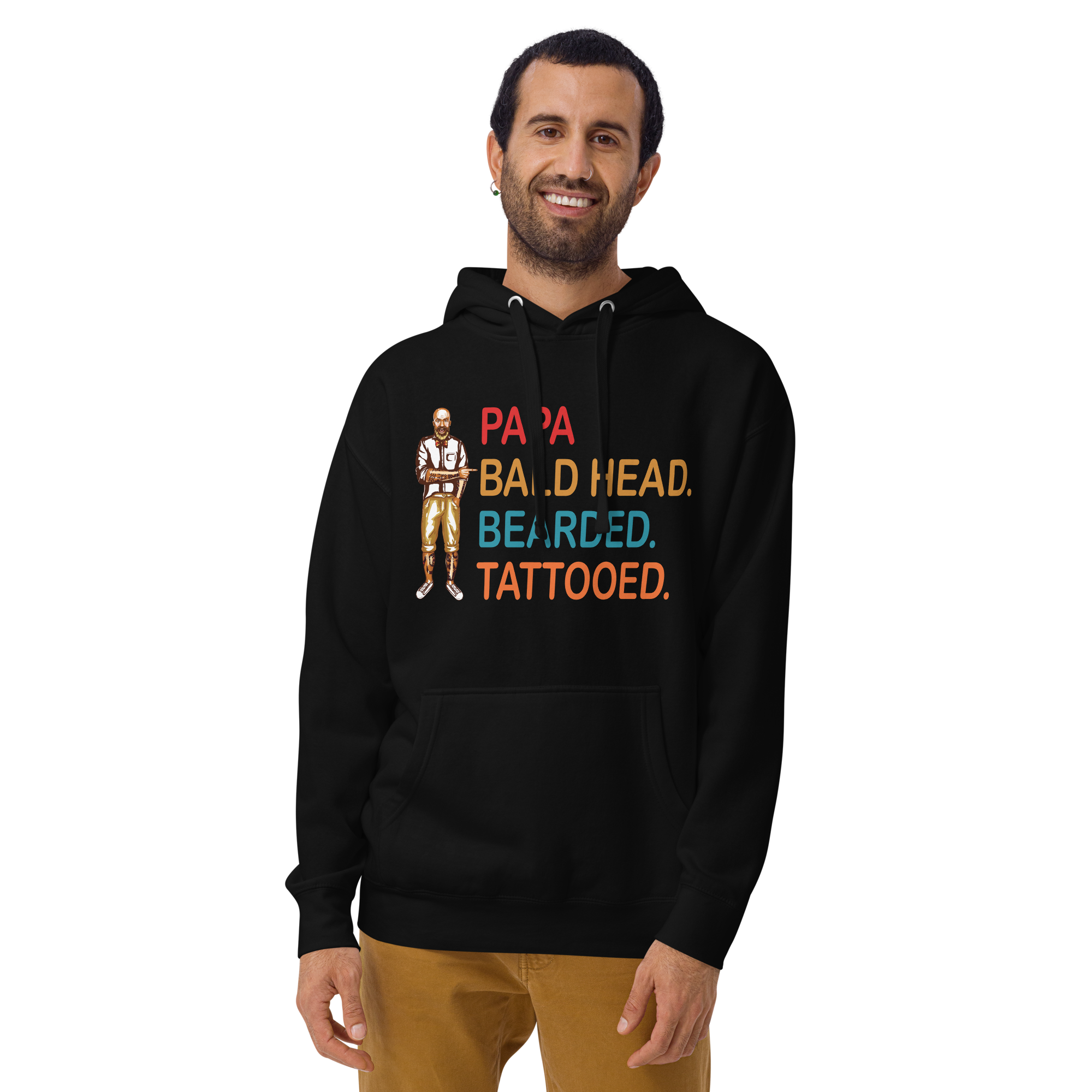 Papa, Bald Head, Bearded, Tattooed Unisex Hoodie